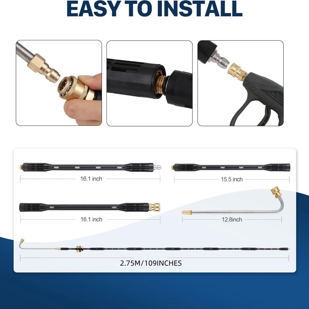 INTELIVE Pressure Washer Extension Wand Set with Gutter Cleaner Attachment and 6 Spray Nozzles (109 in) g47gl