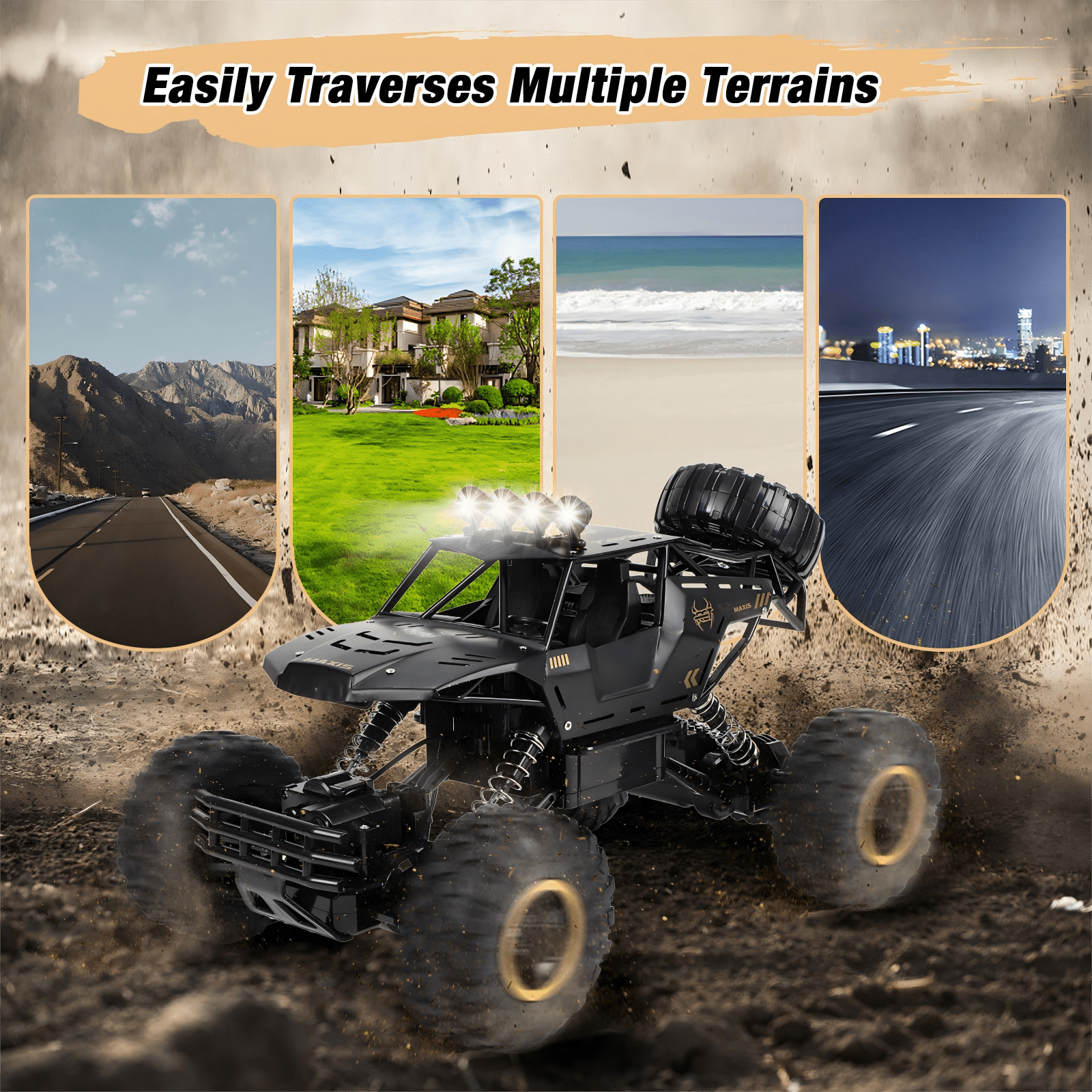 Wisairt 1:12 Scale RC Monster Truck, 4WD Remote Control Off-Road Vehicle with Alloy Body (Black, 1:12 Scale) i4gm9