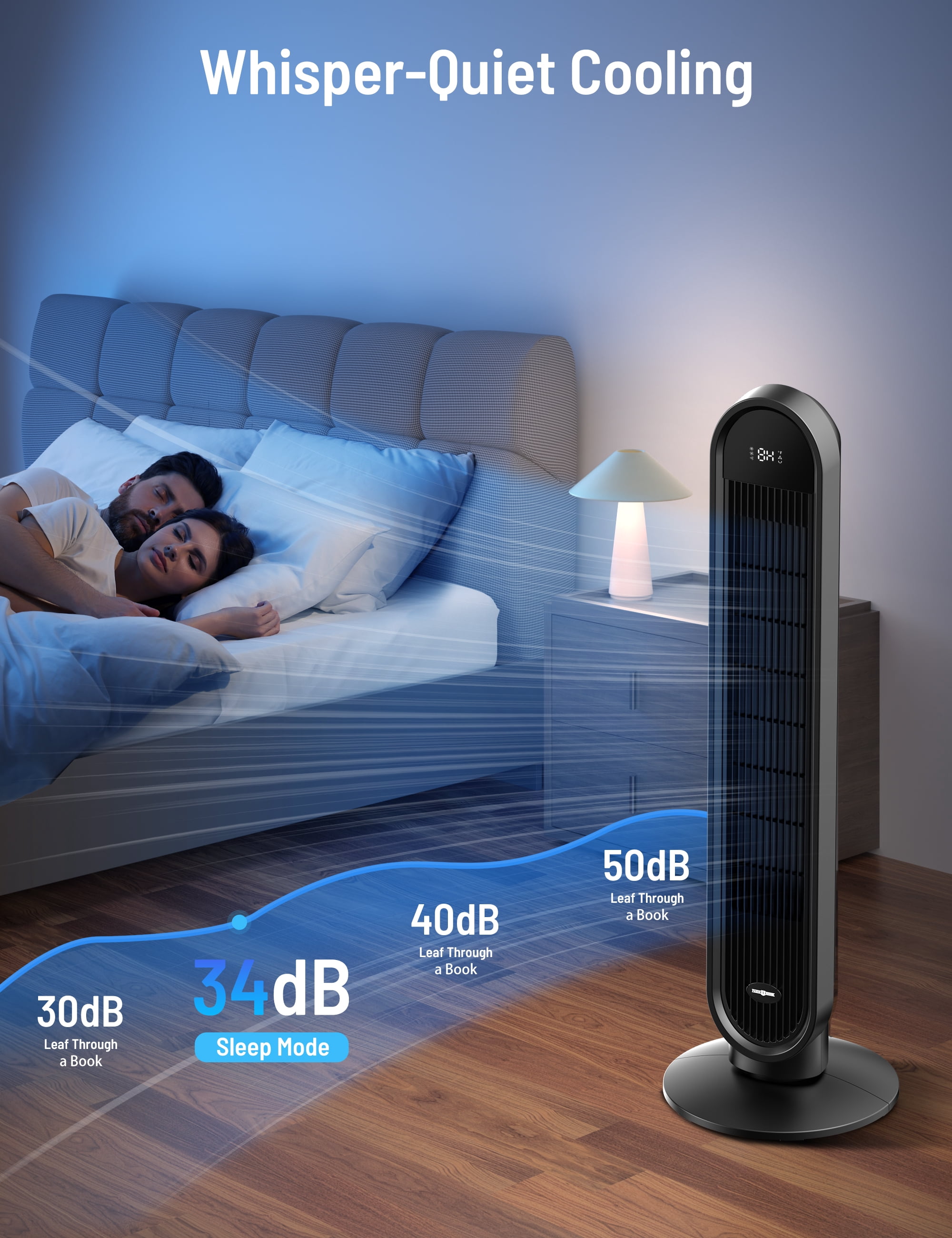 Paris Rhône Oscillating Tower Fan with Remote and LED Display (Black, 38 in) fcik9