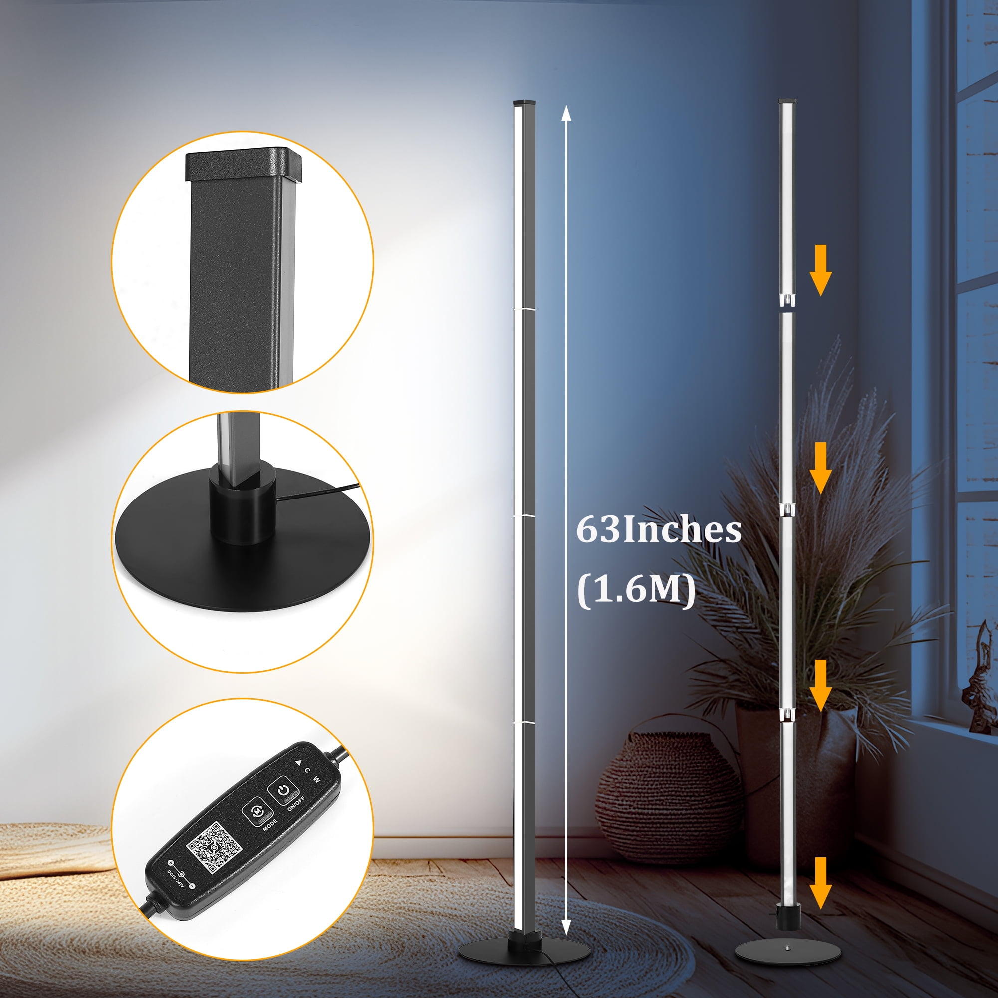 PMS Modern LED Floor Lamp, Color Changing Standing Corner Light with Remote and App Control (63 in) 01iin - Image 3
