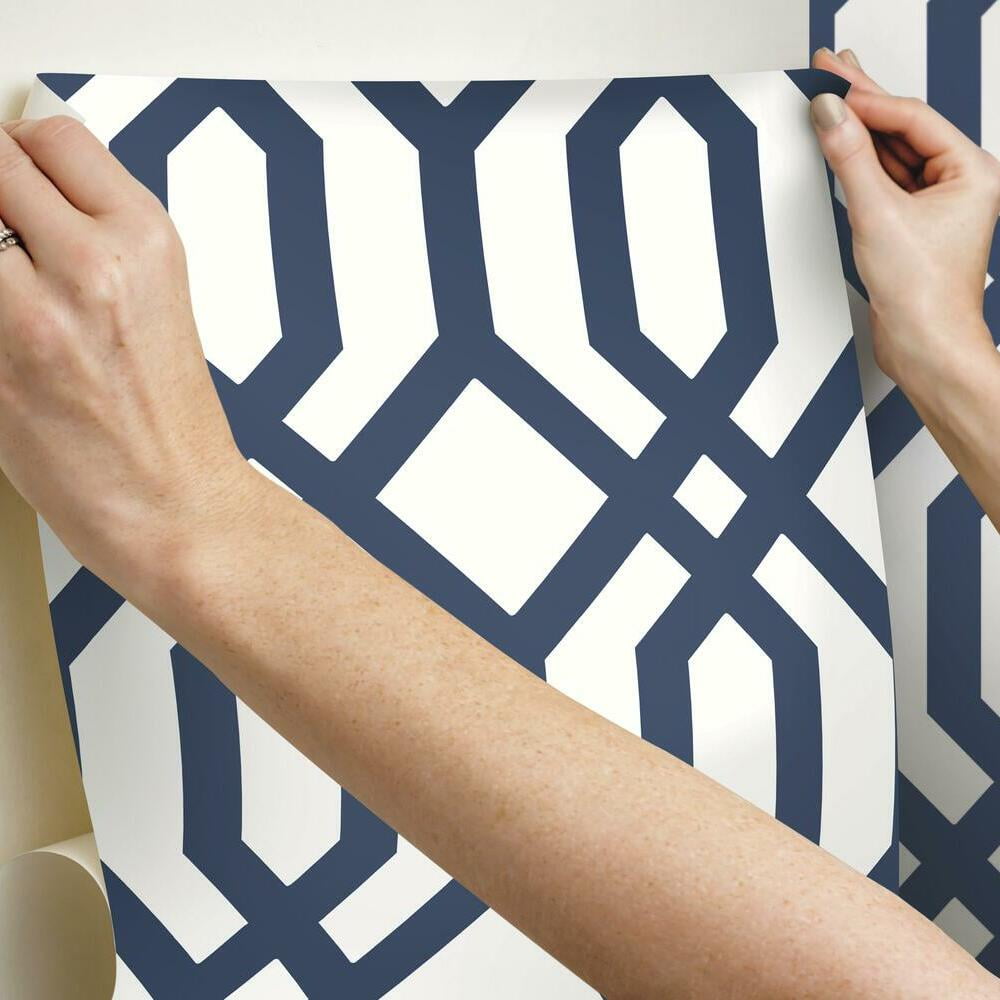 RoomMates Gazebo Lattice Peel and Stick Wallpaper (Blue, 20.5 in x 16.5 ft) 9reau