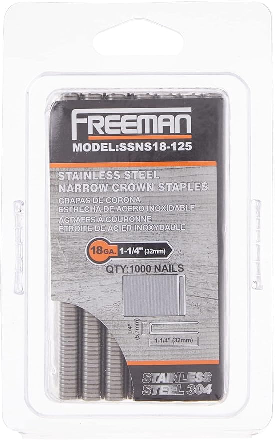 Freeman 18-Gauge 1-1/4 in Stainless Steel Narrow Crown Staples (Silver, 1000 Count) y5uqy