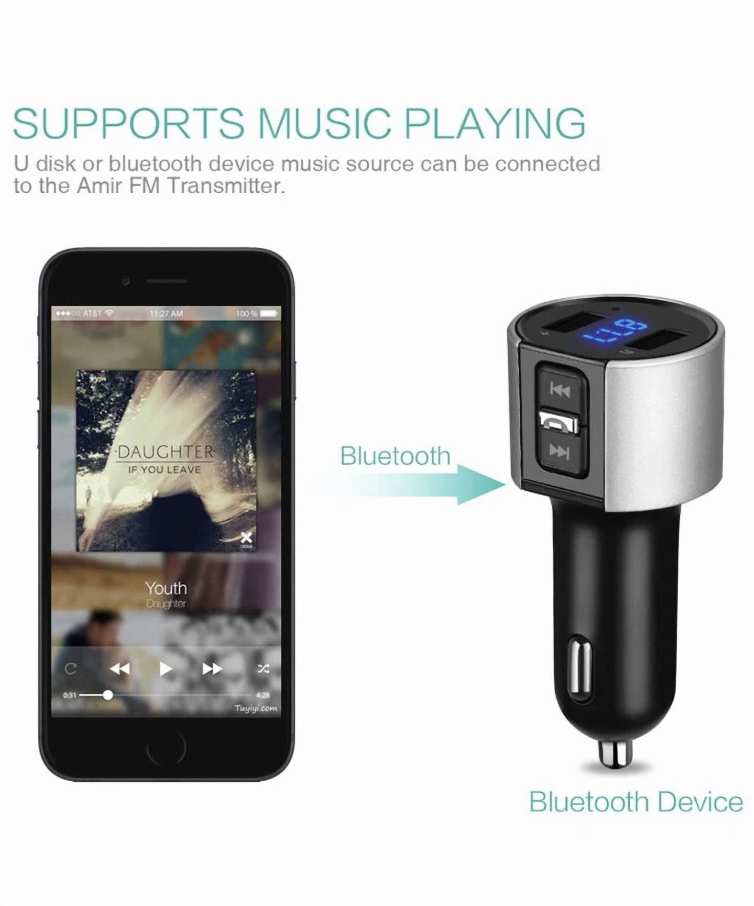 Rhea Bluetooth FM Transmitter Radio Adapter (Hands-Free Car Kit, Dual USB Charger) 8iuv6