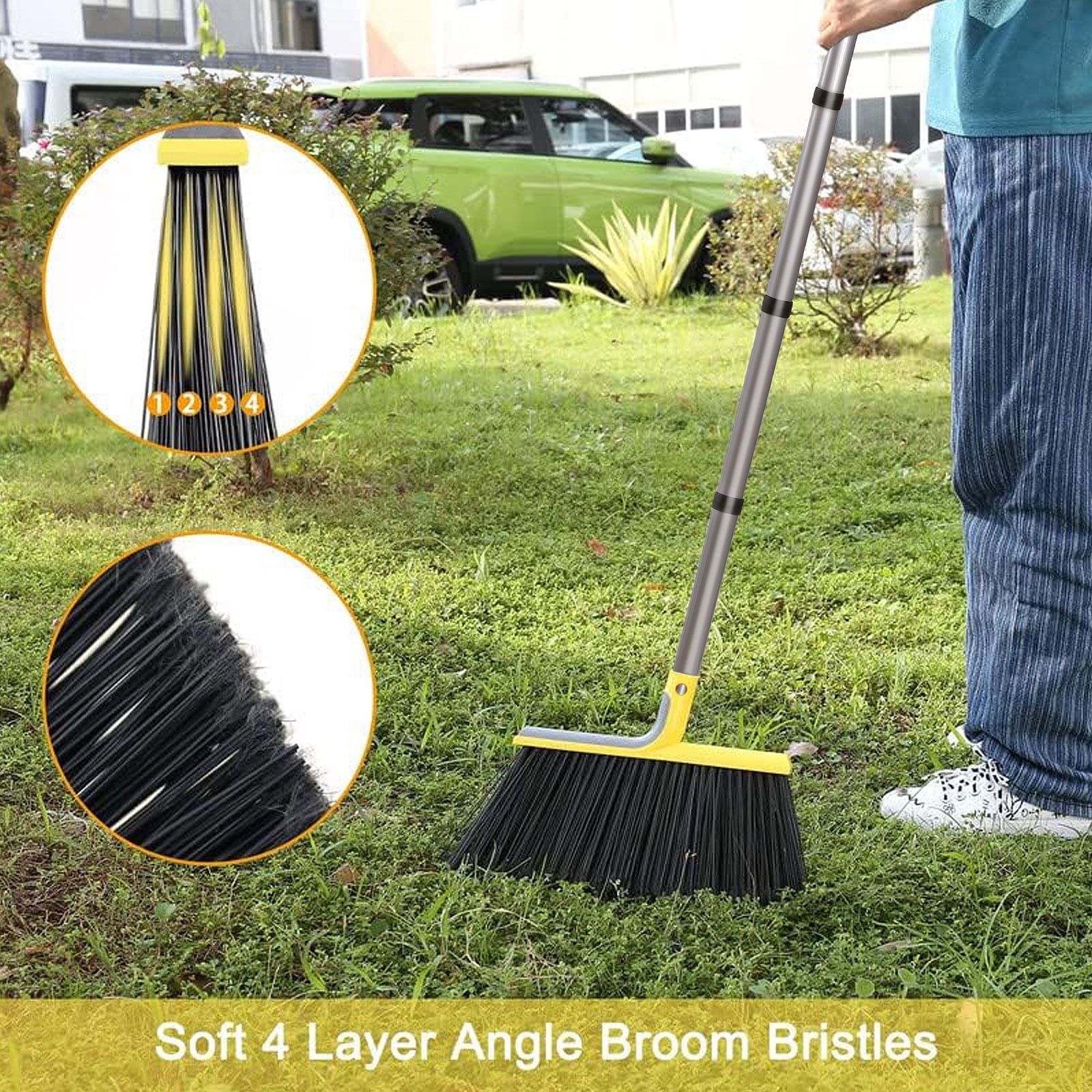 PandaGrip Heavy Duty Commercial Floor Broom with Adjustable Handle (Yellow, 58 in) lo1u5