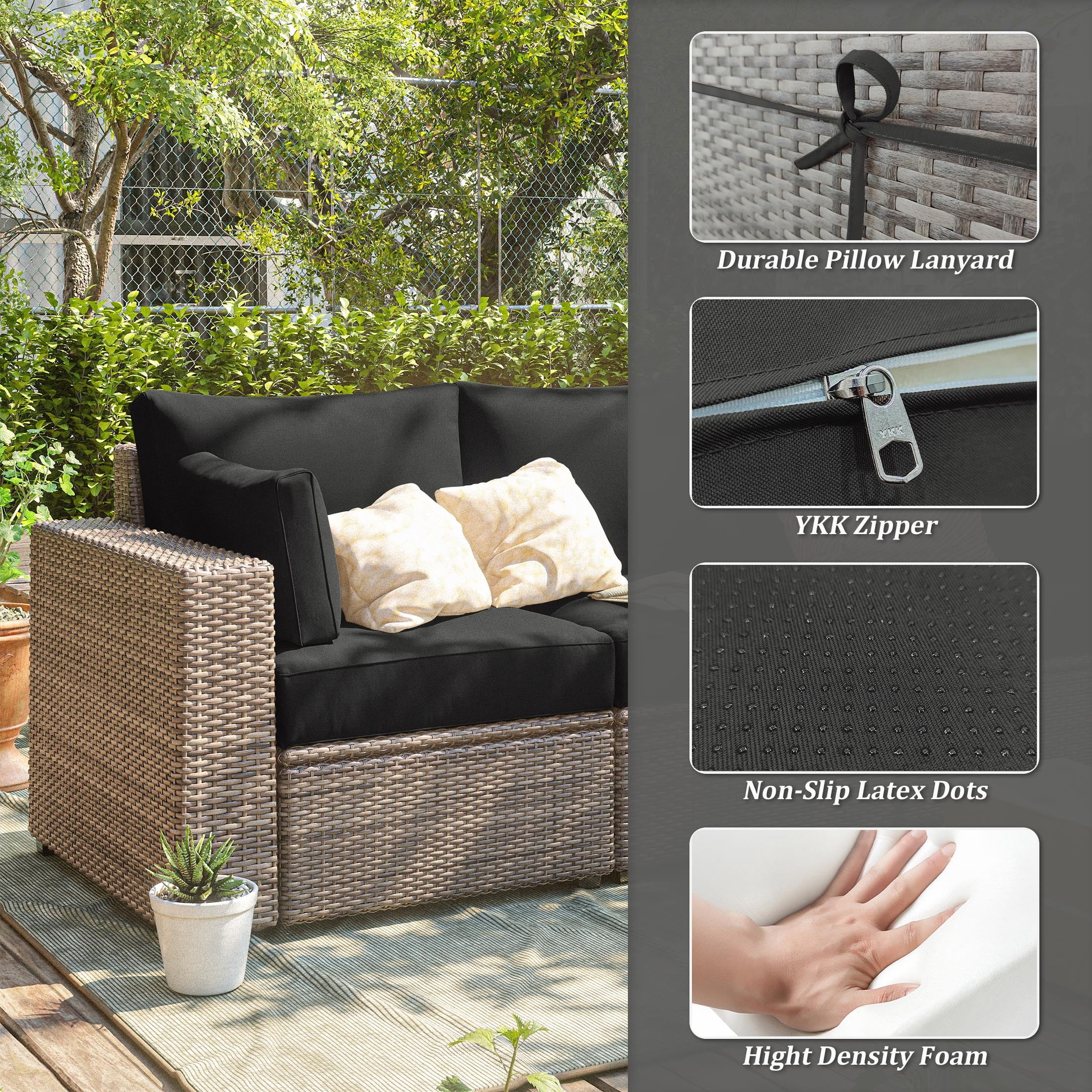 Pakunoda 8-Piece Outdoor Sectional Replacement Cushions, Waterproof High-Density Foam Patio Furniture Set (Black, 4 in Thick) oni4e
