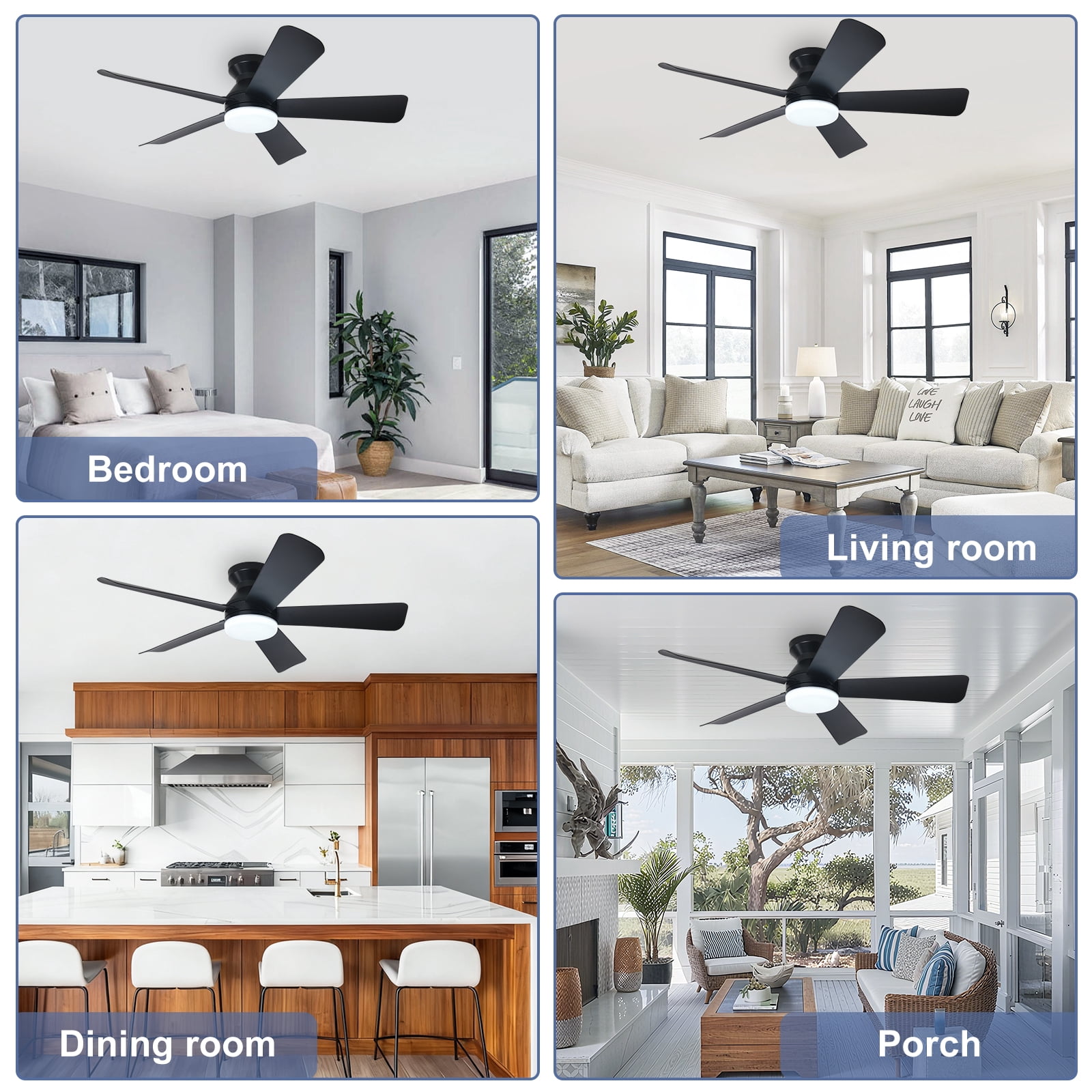 Depuley 42-Inch Low Profile Ceiling Fan with Dimmable LED Light, Quiet DC Motor, Remote Control (Black, 42 in) 7fr22