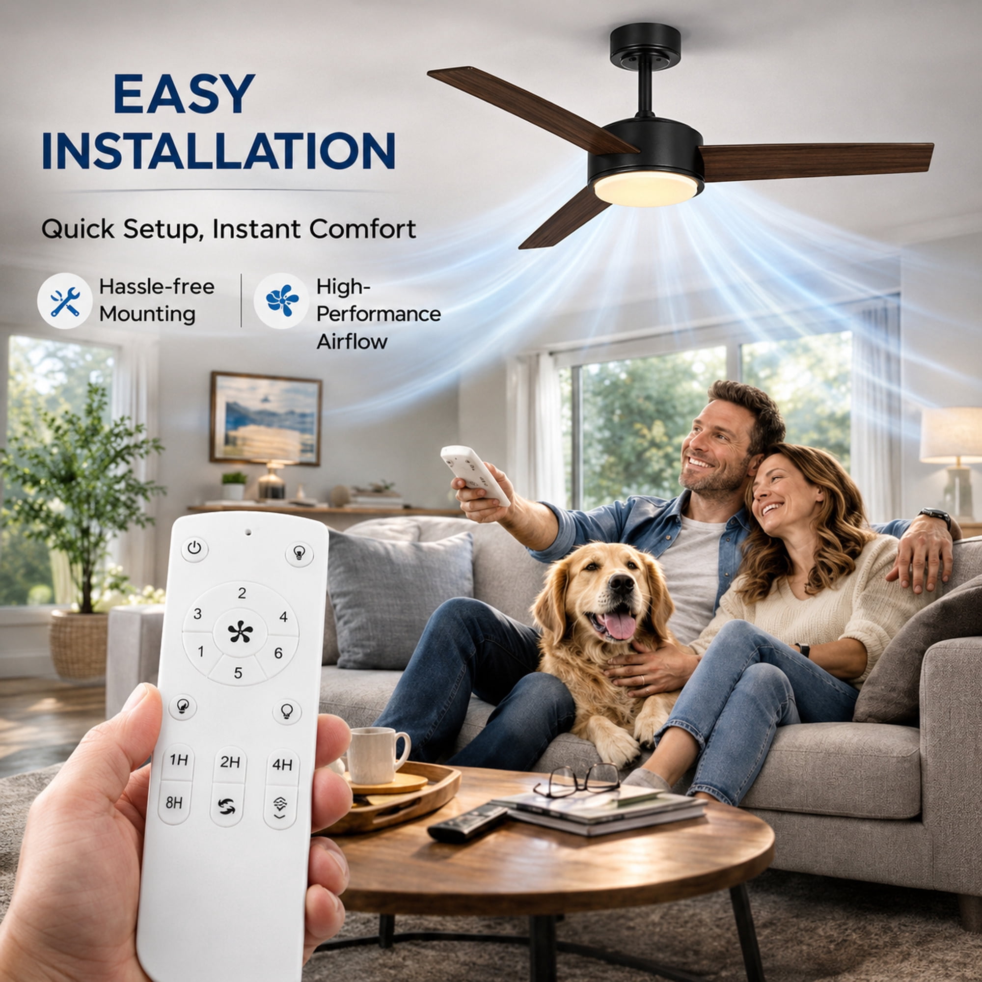 Mainstays 52-Inch Ceiling Fan with Integrated LED Light and Remote Control (Black, 52 in) ehlqo