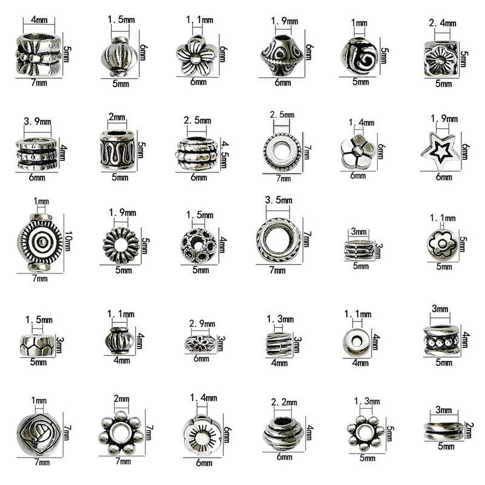 Designice 180Pcs Jewelry Making Spacer Beads, Vintage Silver Plated Large Hole Beads for Bracelets (180 Count) 32xtw