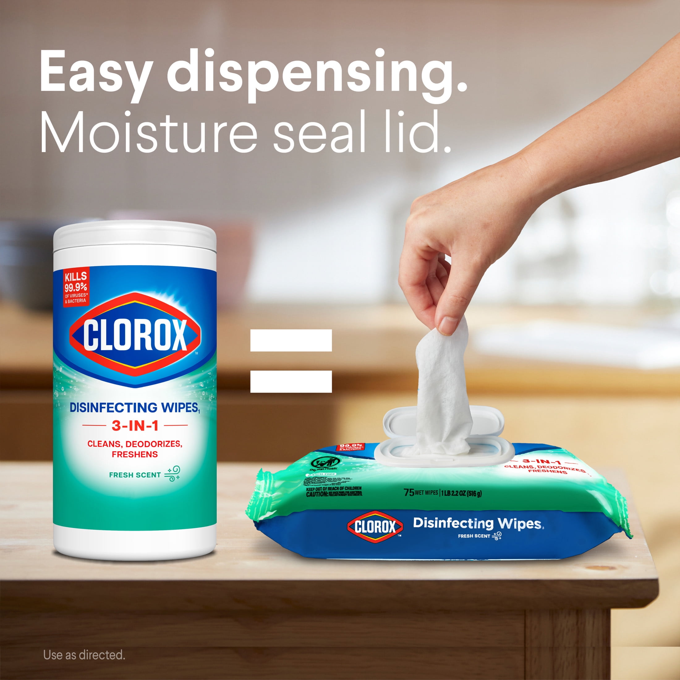 Clorox Disinfecting Cleaning Wipes, Bleach Free, Fresh Scent (3 Pack, 225 Count) ttey4