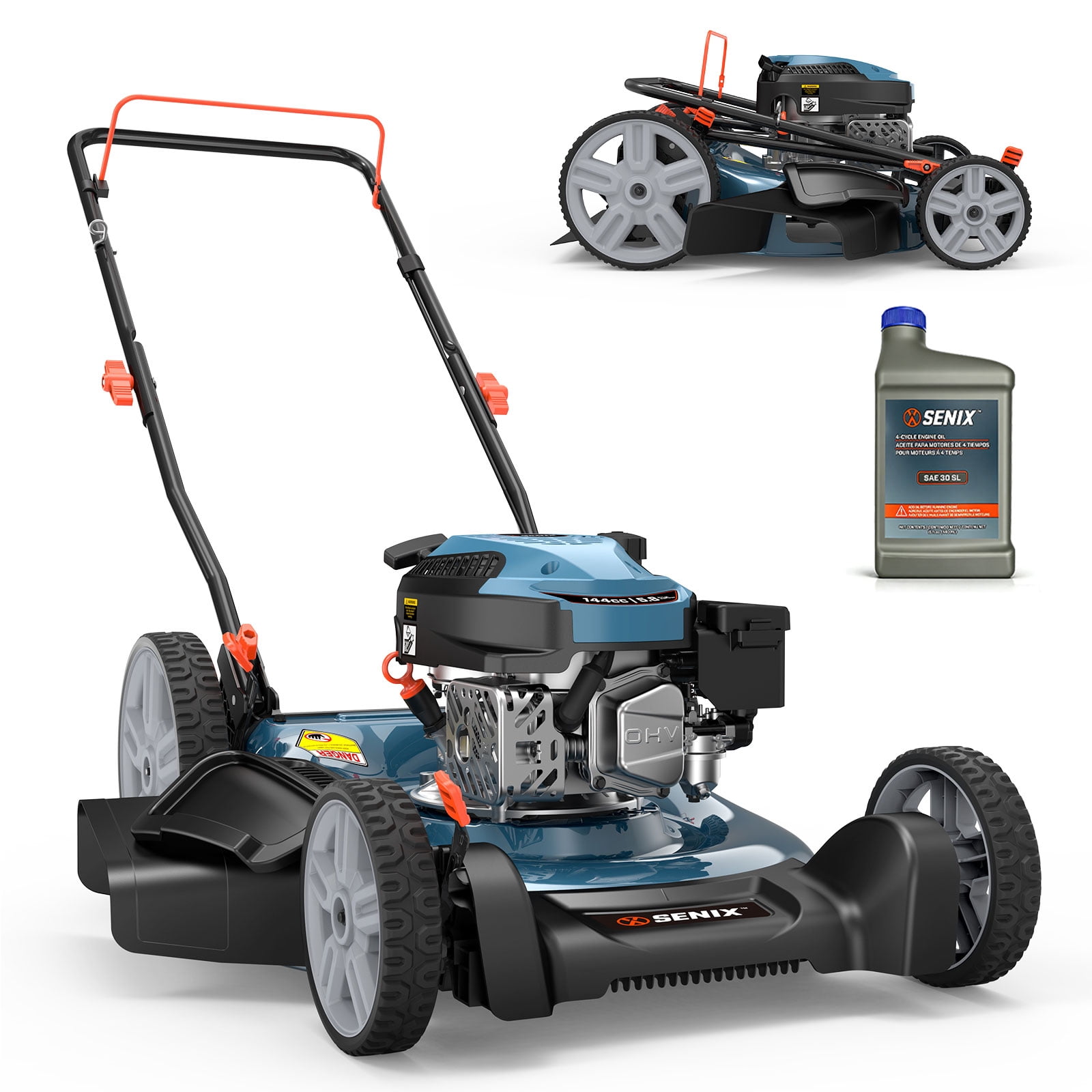 Senix 21 in Gas Lawn Mower, 144cc 4-Cycle Engine, 2-in-1 Mulching and Side Discharge, 6 Adjustable Heights yb2jx