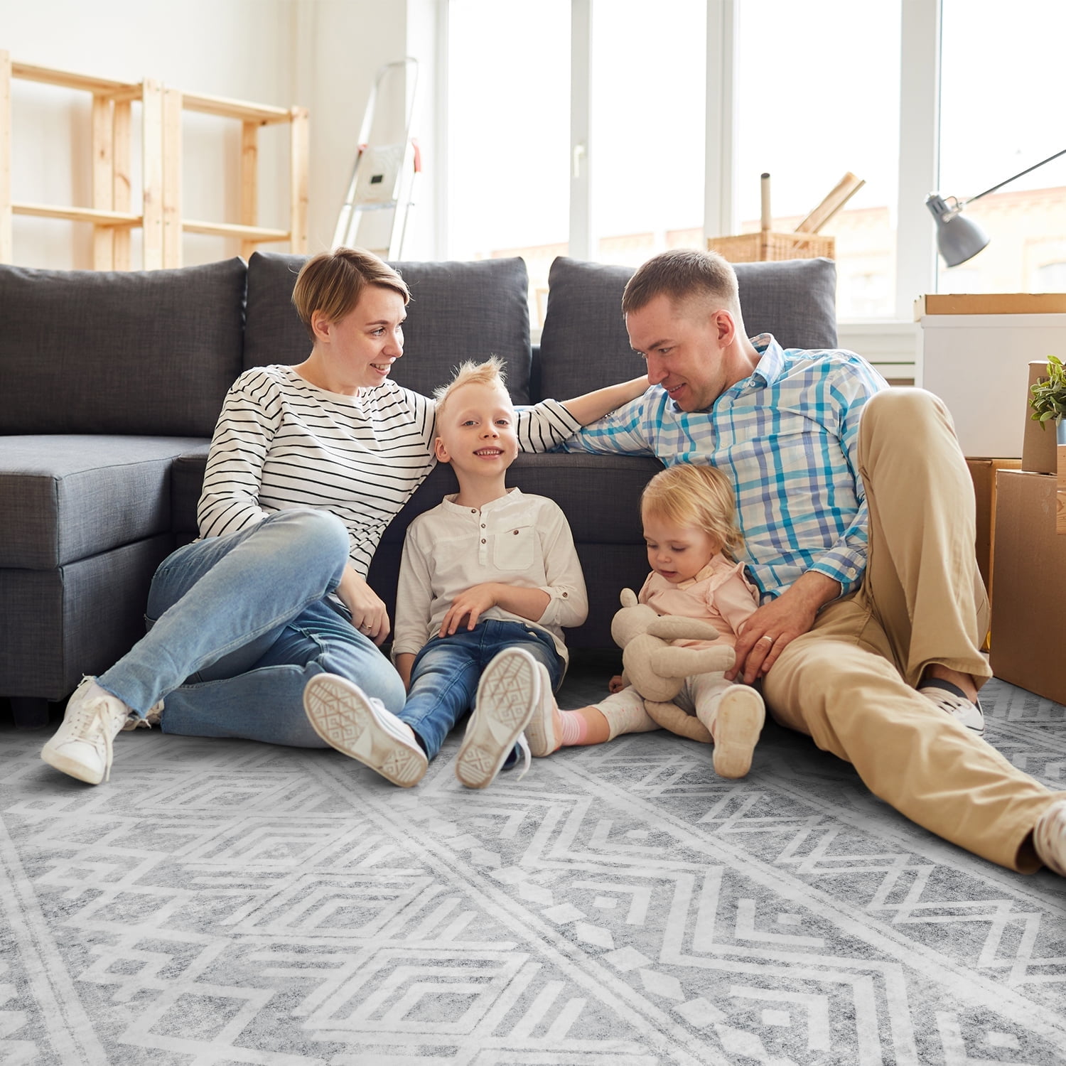 SIXHOME Modern Geometric Area Rug, Washable Boho Living Room Carpet (Gray, 5 ft x 7 ft) 46hf0