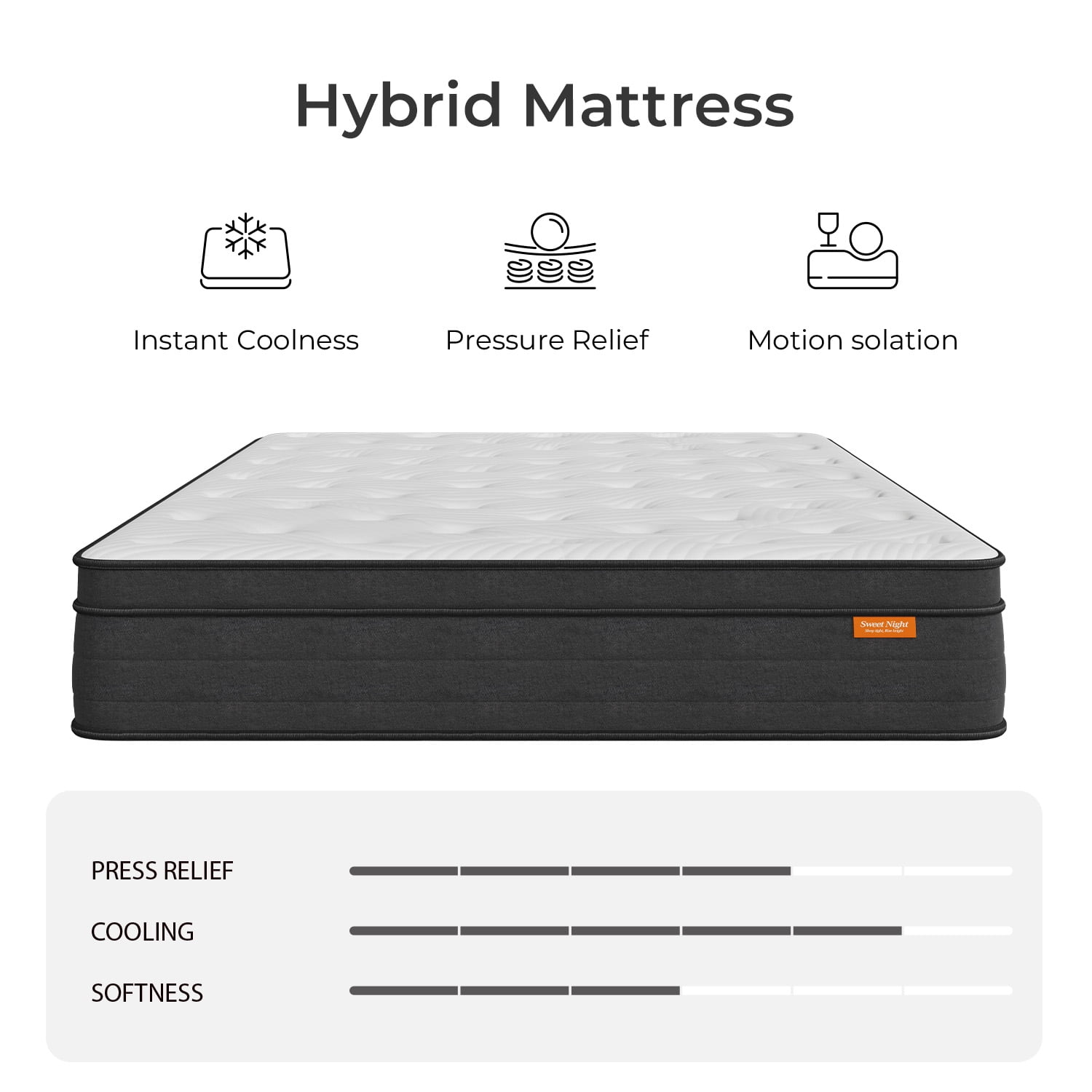 SweetNight Twilighty Hybrid Mattress, Pillow Top Cooling Memory Foam with Individually Wrapped Coils (Queen, 12 in) un0c9