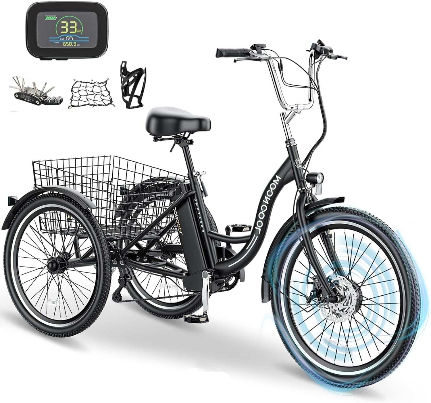 Lilypelle Electric Tricycle for Adults and Seniors with Large Storage Basket (Black, 350W Motor) b1e3d