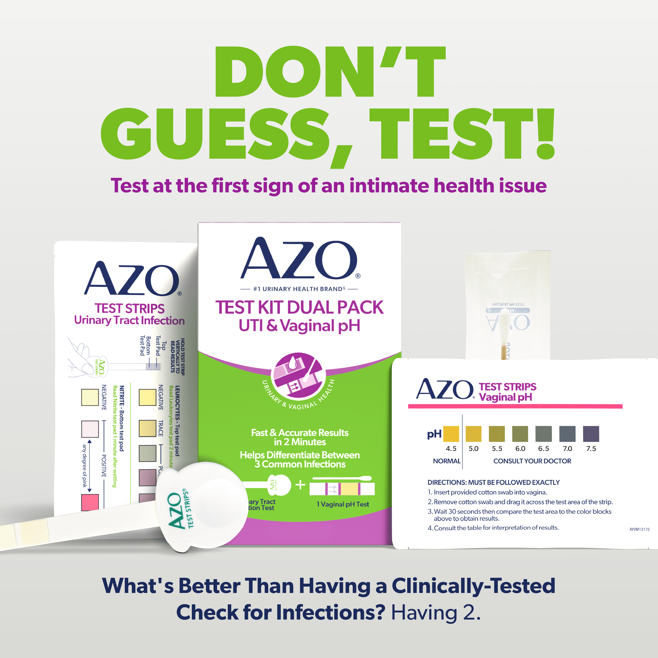 AZO Dual Pack UTI & Vaginal pH At-Home Test Kit (2 Tests) n3kka