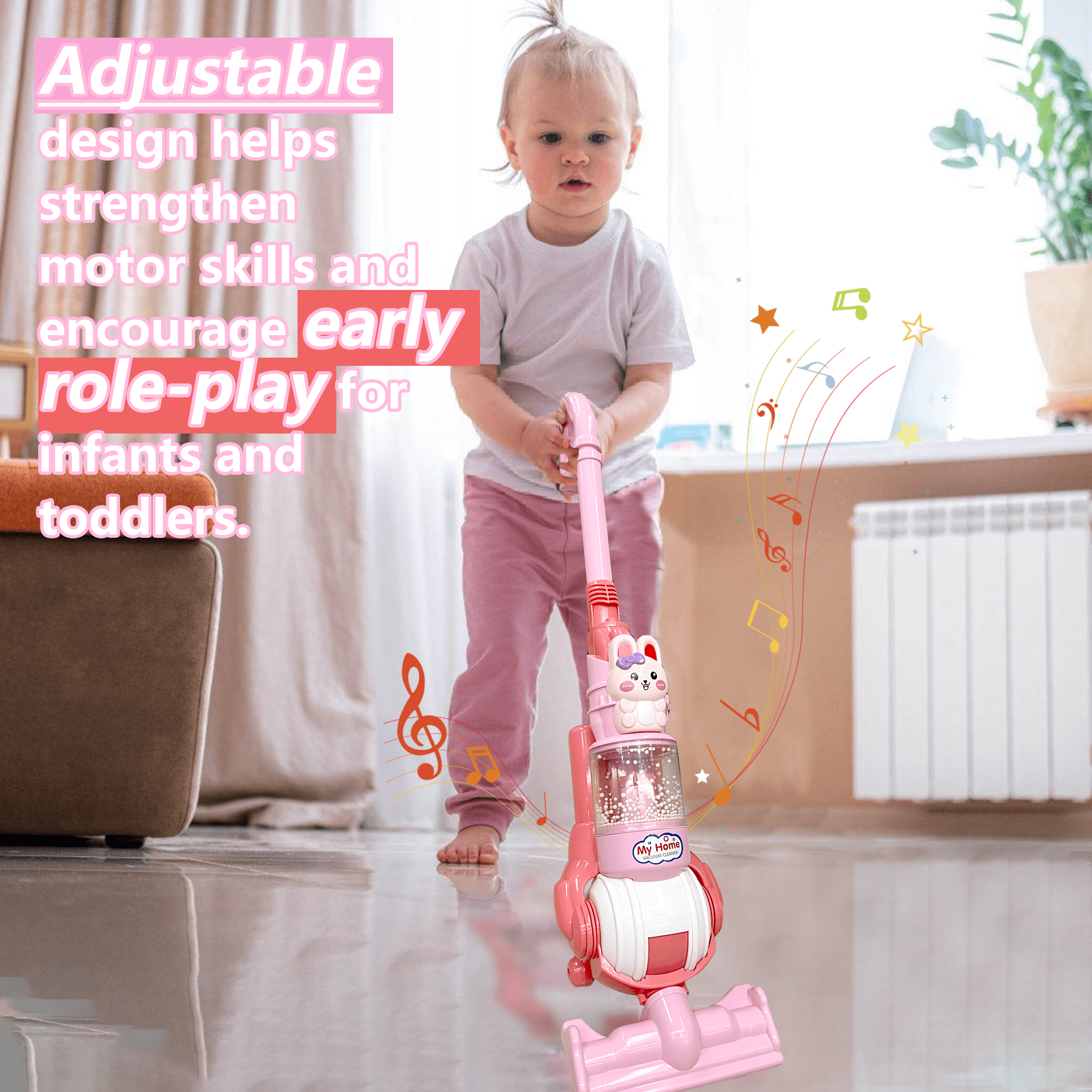 Adofi Kids Toy Vacuum Cleaner with Realistic Suction Lights and Sounds (Pink) oab82