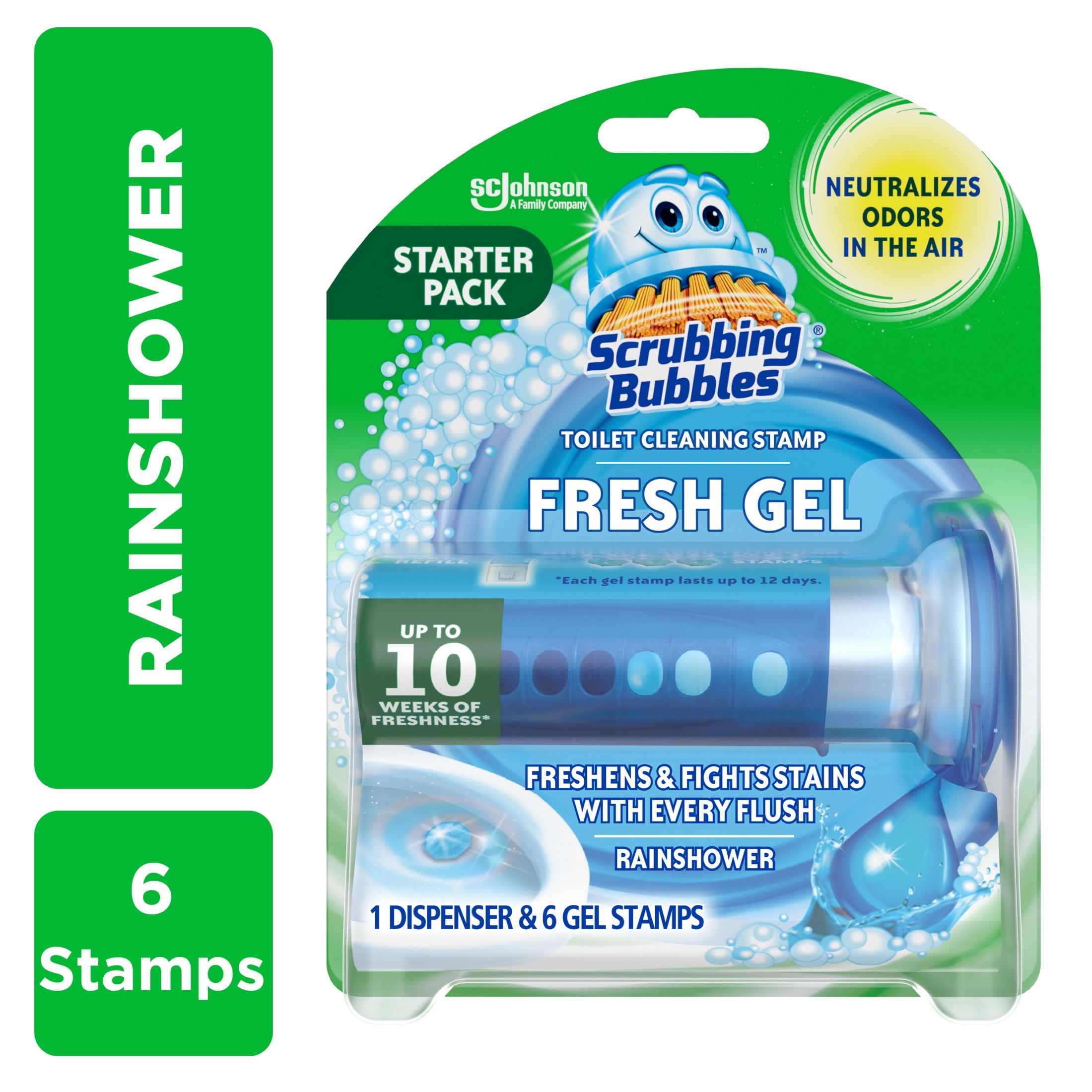 Scrubbing Bubbles Automatic Toilet Bowl Cleaner Gel Stamp, Rainshower Scent (6 Gel Stamps) j5n7e