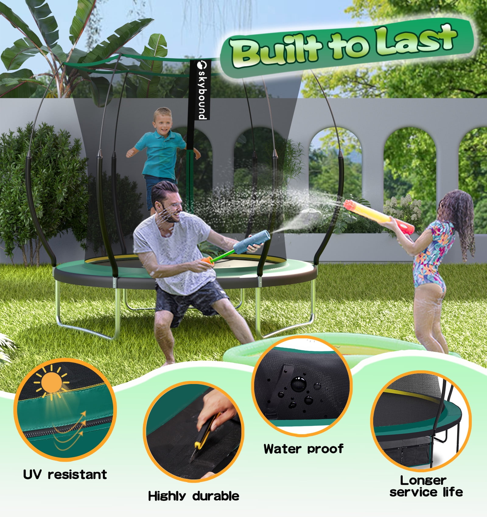 SkyBound 6ft Springless Trampoline with Safety Enclosure Net (Green, 6 ft) trpo5
