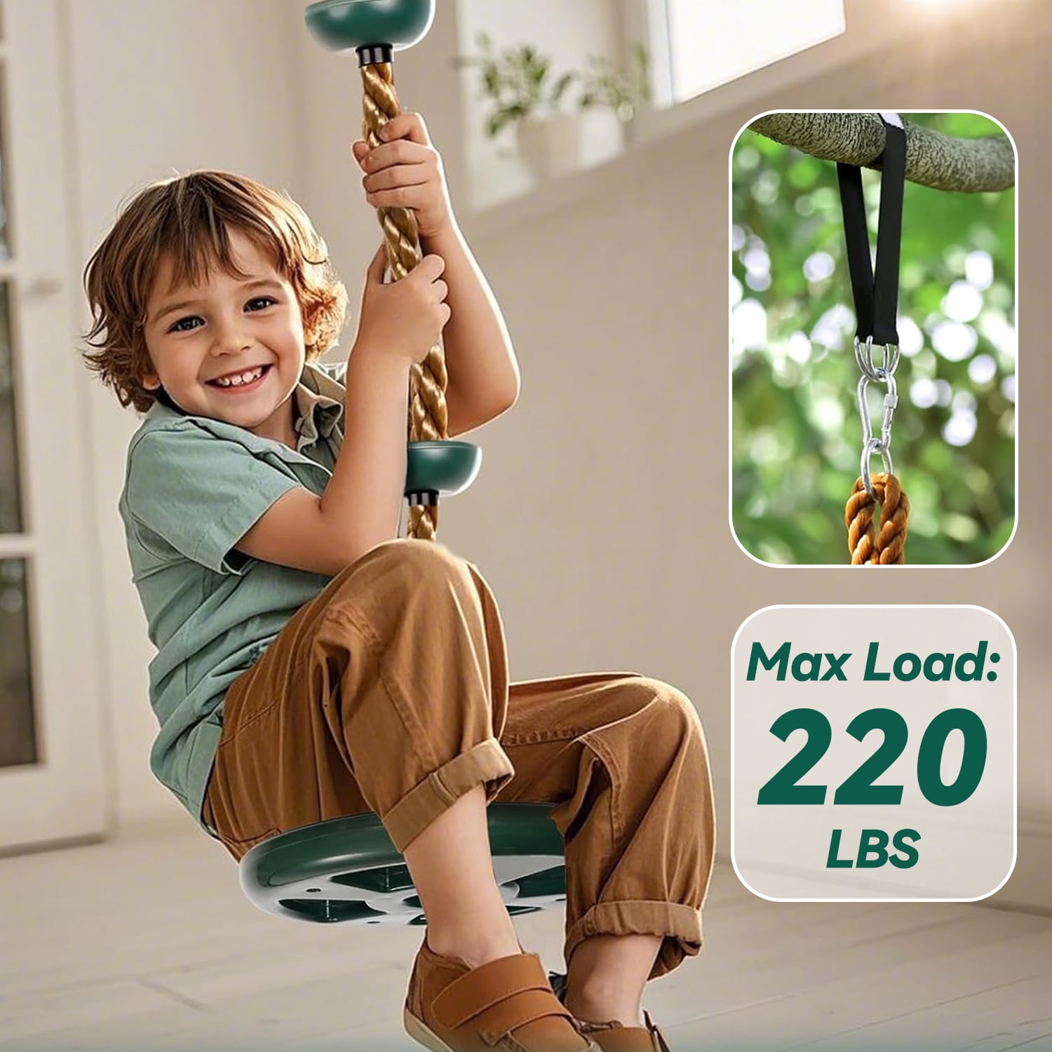 Chuvikid Climbing Rope Tree Swing with Disc Seat and Adjustable Foot Strap (62-78 in) 9neqv