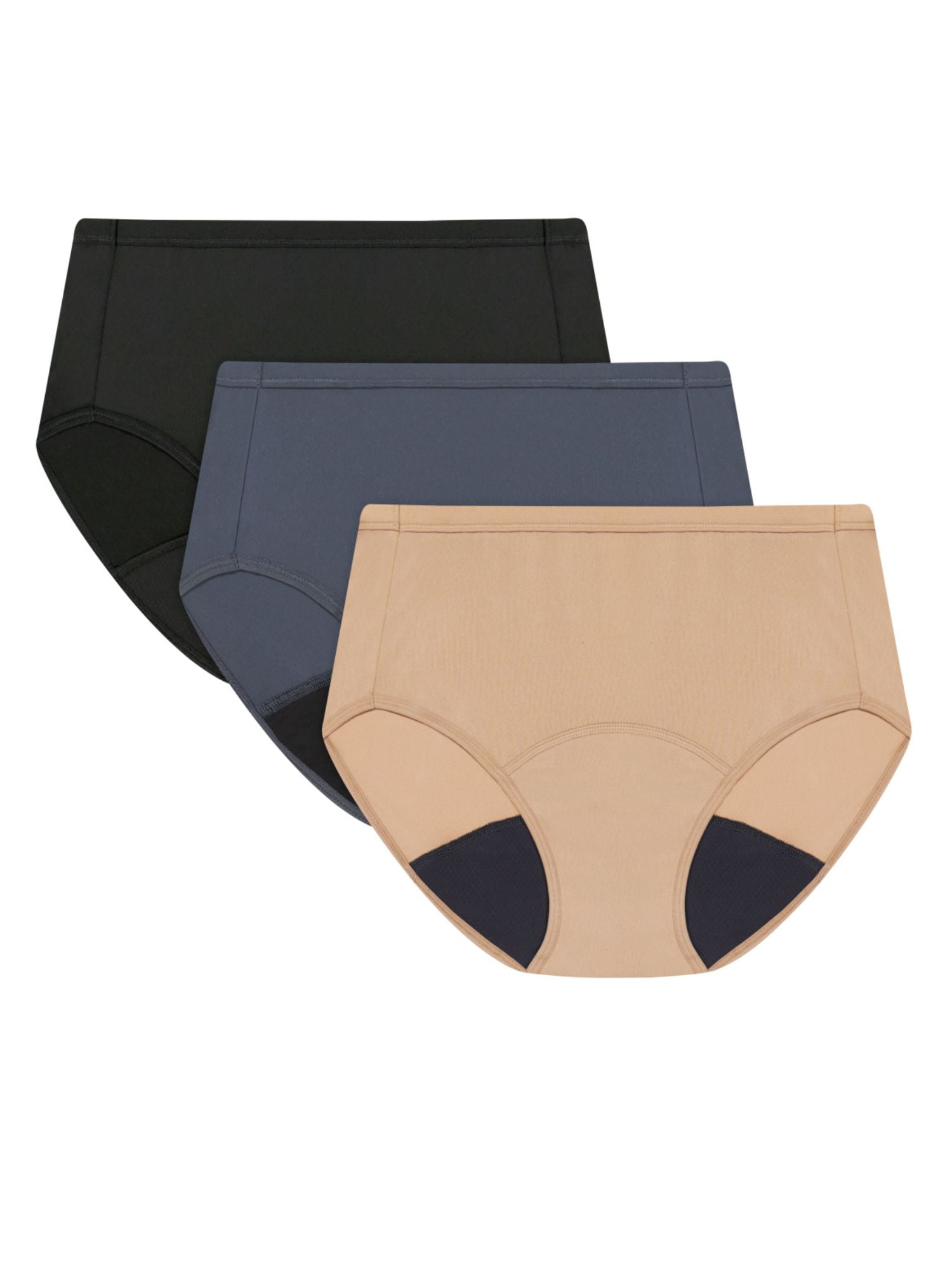 Hanes Women's Period Underwear Briefs, Absorbent Leak Protection (Black, 3-Pack) mo8yw