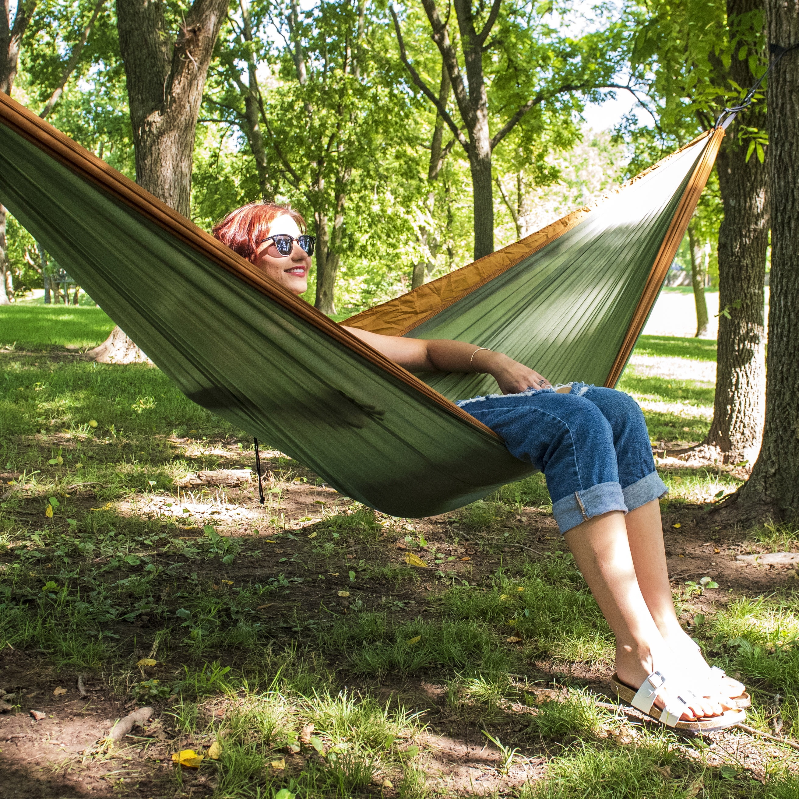 Equip Nylon Portable Camping Travel Hammock, Breathable Lightweight Outdoor Bed (Sage and Rust, 116 in x 59 in) 12cp8
