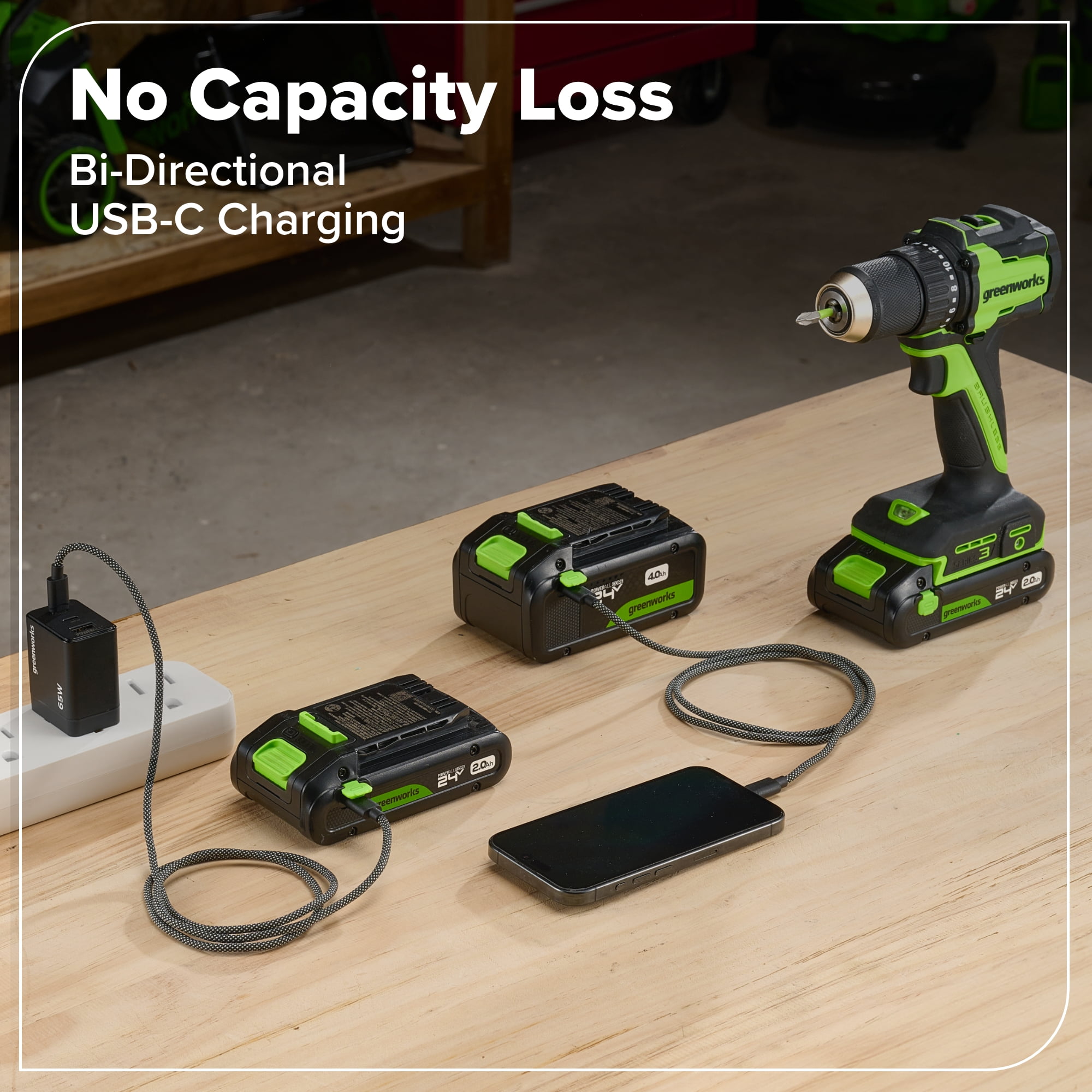 Greenworks 24V Cordless Brushless 4-Piece Power Tool Combo Kit with Drill, Impact Driver, Circular Saw, Flashlight, Batteries, and Charger (Green) gr6y7