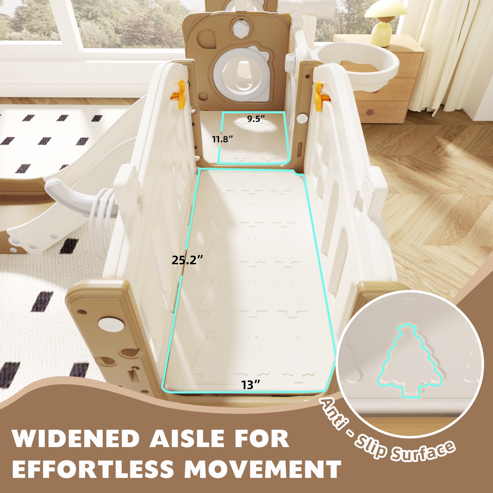XJD 11-in-1 Toddler Slide and Swing Set, Indoor Outdoor Playground Playset with Basketball Hoop and Climbing Zone (Coffee, 1 Unit) hvqr9