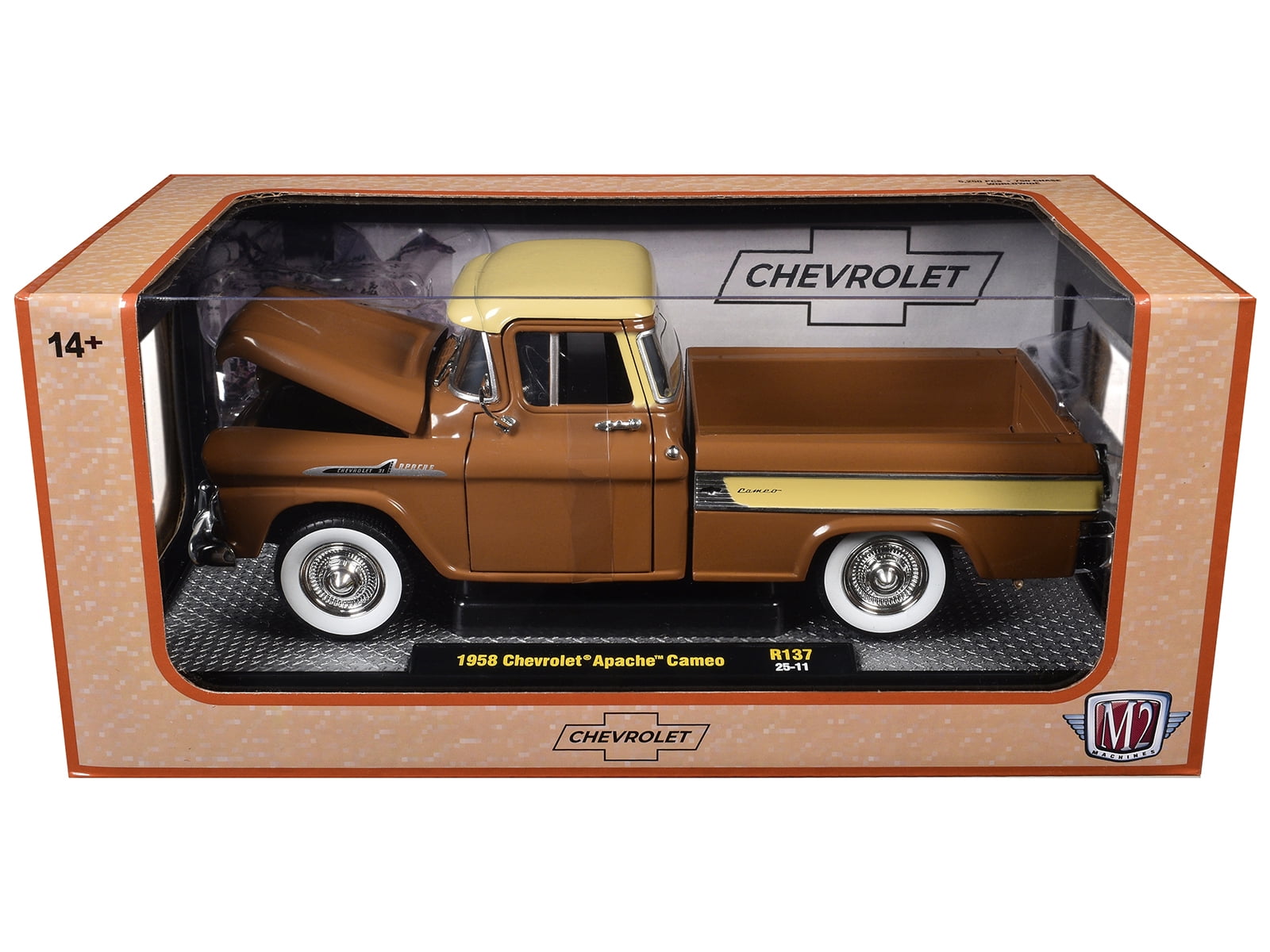 M2 Machines 1958 Chevrolet Apache Cameo Pickup Truck Diecast Model Car (Brown/Beige, 1/24 Scale) 65v68