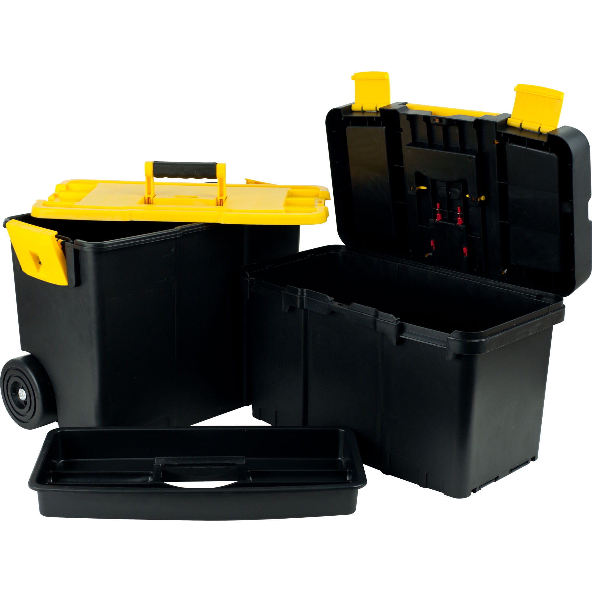Stalwart Portable Rolling Tool Box (2-in-1 Stackable Organizer, Black and Yellow, 10 in x 17.875 in x 24.125 in) avzy5
