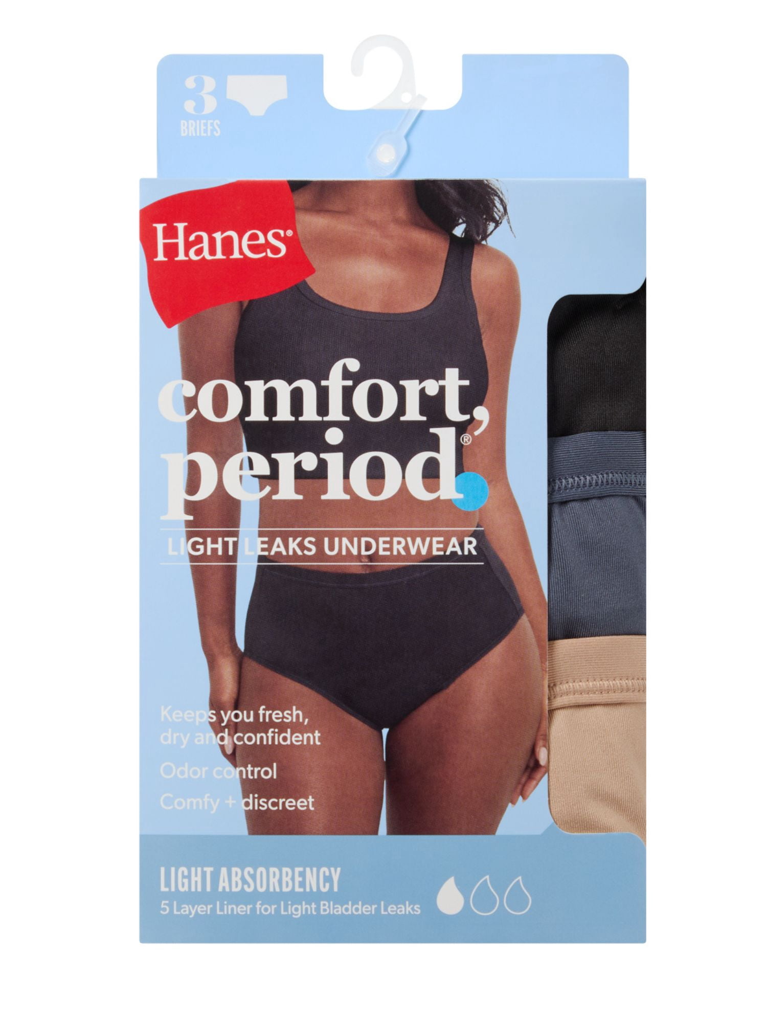 Hanes Women's Period Underwear Briefs, Absorbent Leak Protection (Black, 3-Pack) mo8yw