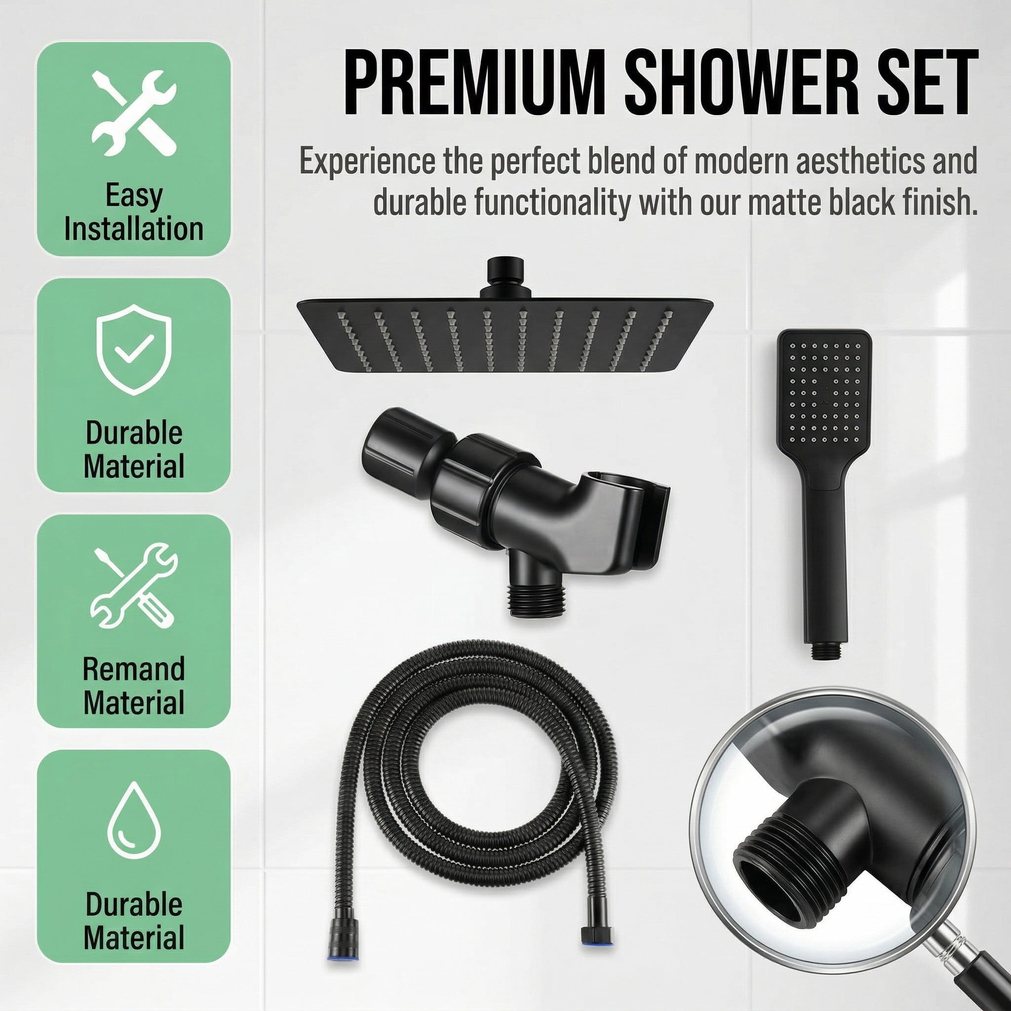 Lsupdaol Stainless Steel Shower Hose with Adjustable Arm Holder and Replacement Head (Black, 79 in) ev9sr