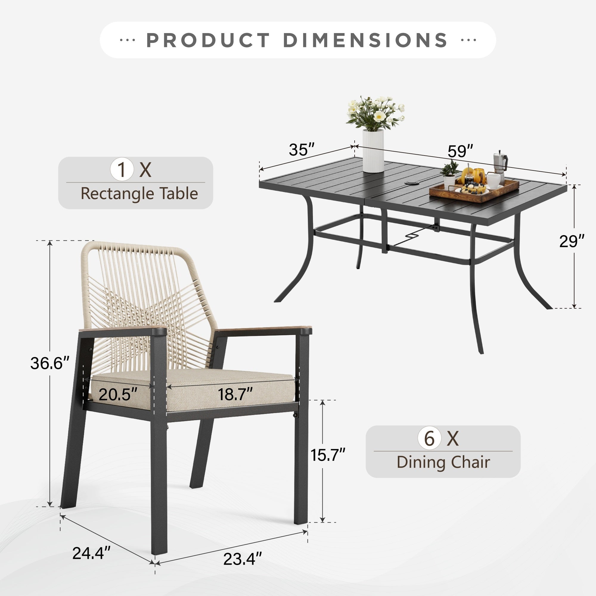 Sophia & William 7-Piece Outdoor Patio Dining Set with Cushions and Steel Table (Beige, 7-Piece Set) m47um