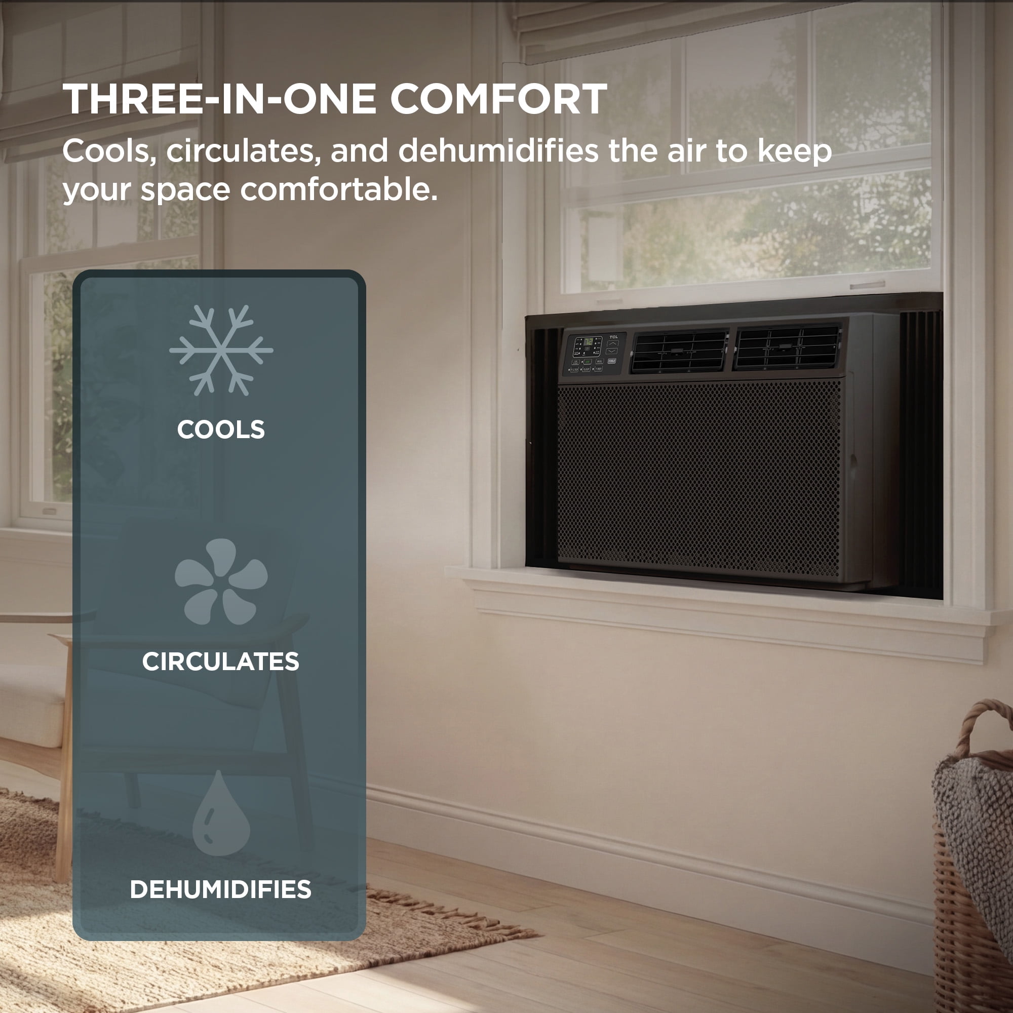 TCL 8,000 BTU Smart Window Air Conditioner, 3-in-1 AC, Fan & Dehumidifier with App & Voice Control (Black, 250 Sq ft) sv9nk