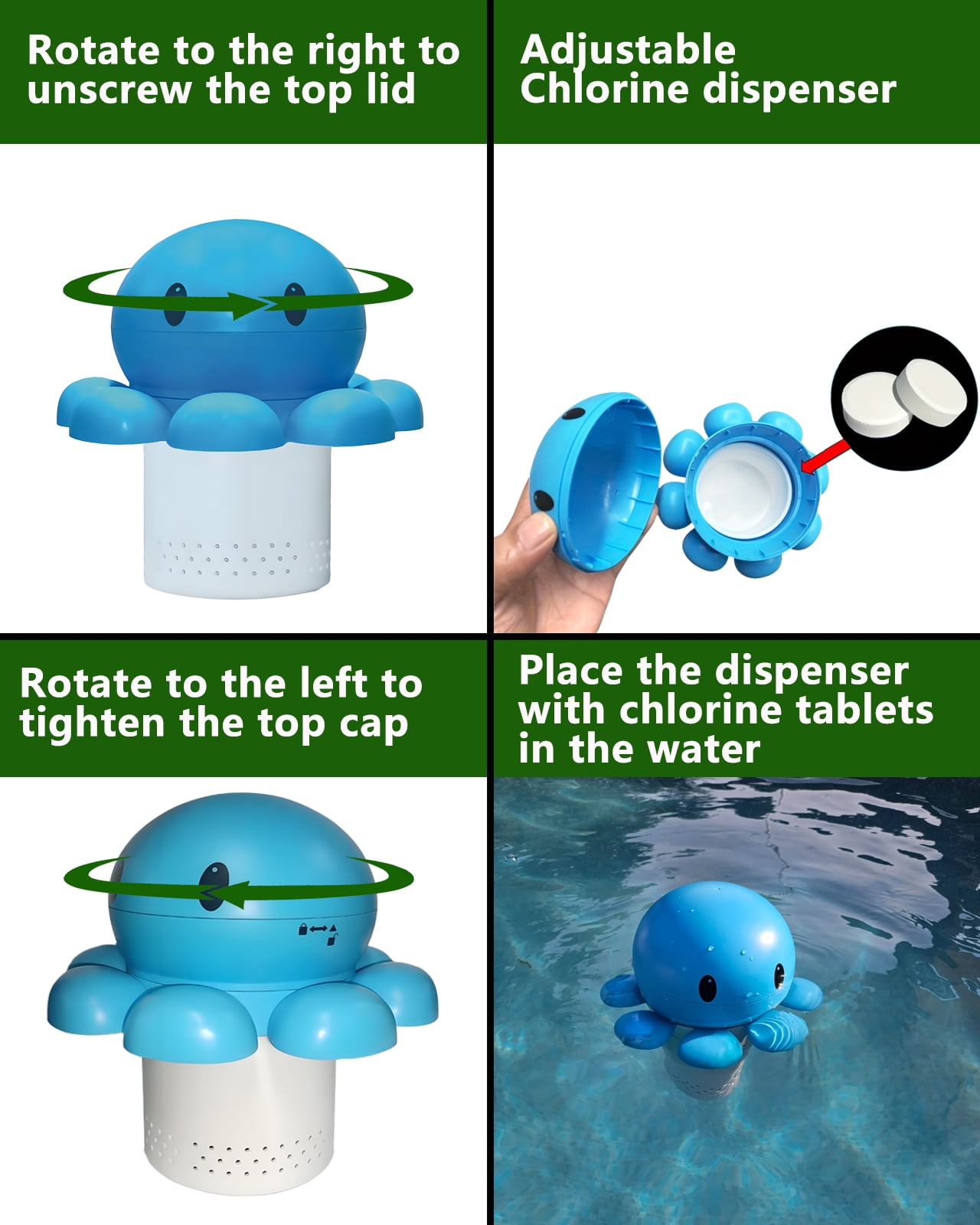 Ninglu-Choice Chlorine Tablet Dispenser, Floating Pool Chemical Feeder for Spa and Hot Tub (Holds 4 Tablets, 3 in) 17s0m