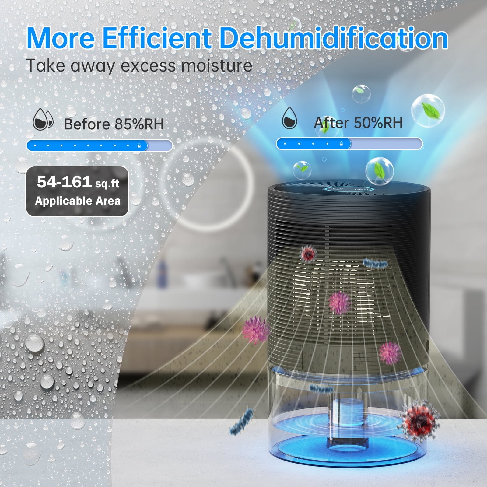 ALROCKET Small Dehumidifier for Bedroom, Quiet Moisture Extractor with Auto-Off and 7-Color LED Light (Black, 27 oz) 6iinc