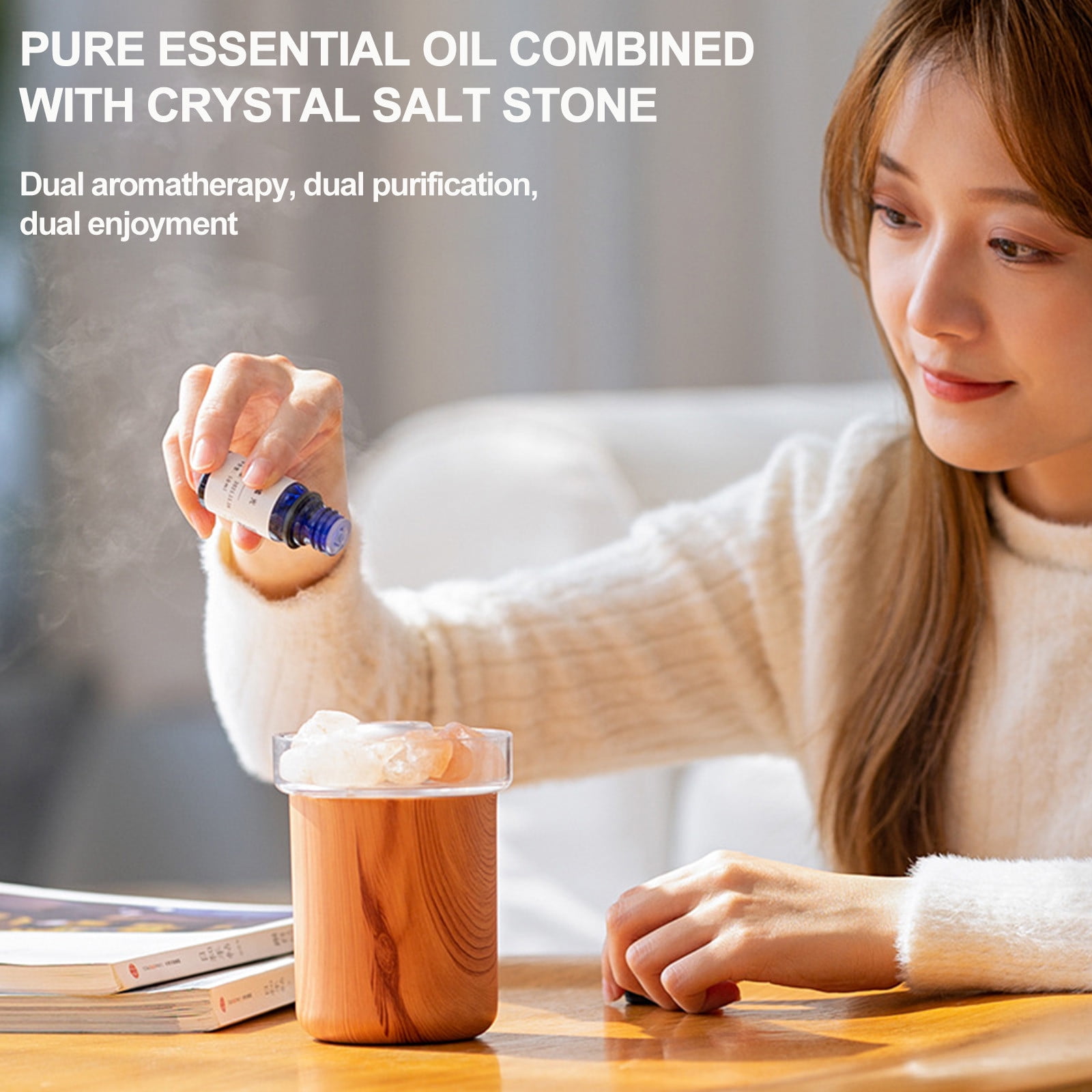 Jubipavy Portable Aromatherapy Humidifier, Rechargeable USB Desktop Mist Diffuser with LED Night Light (White) d4637