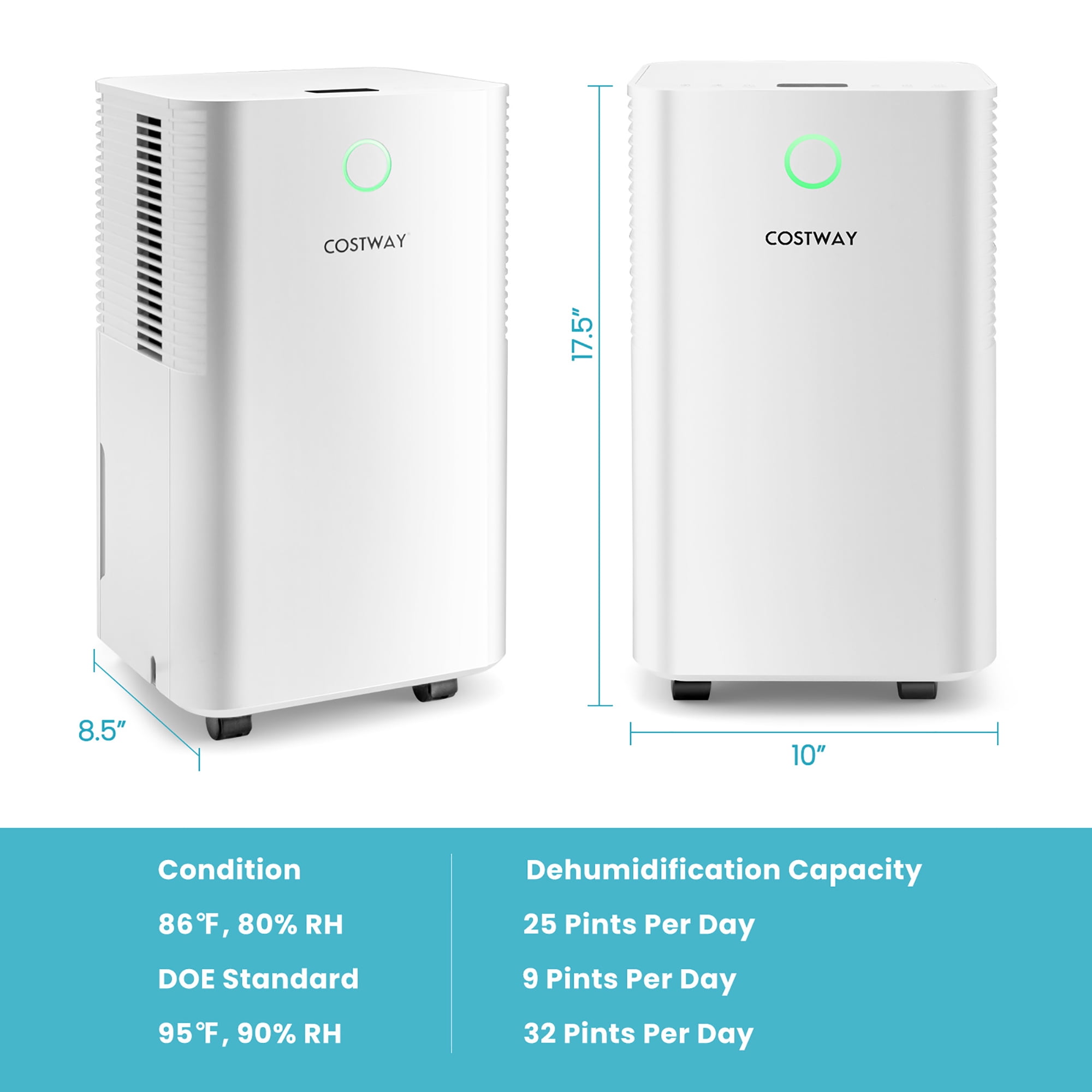 Costway Dehumidifier for Home and Basement with Auto Defrost and Timer (White, 9-Pint DOE) ldw9u