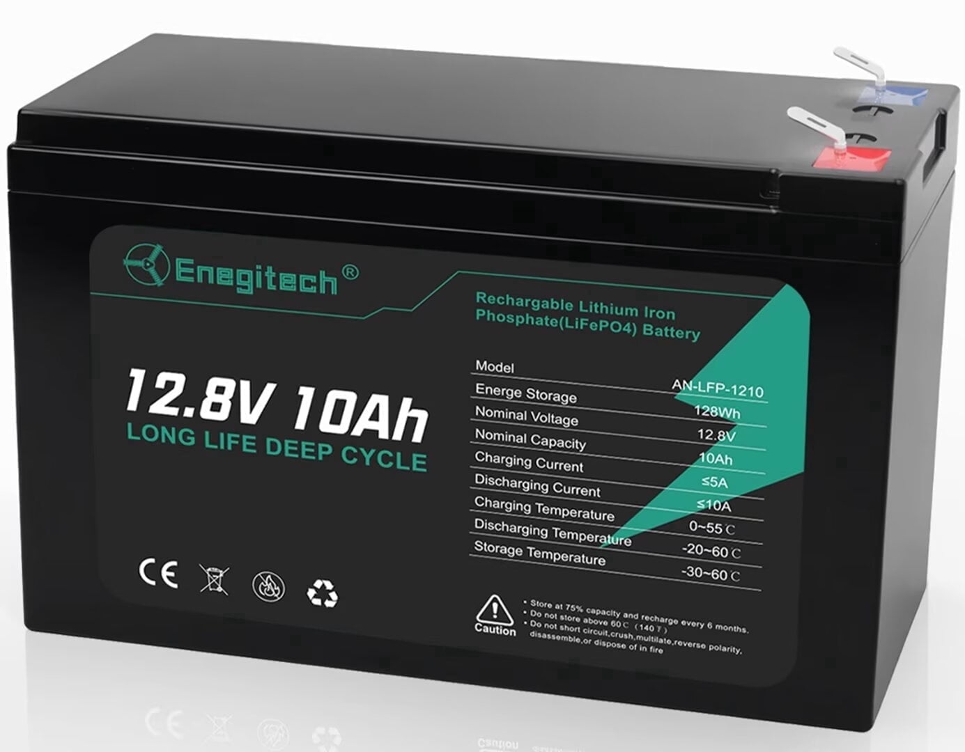 Enegitech 12V 10Ah LiFePO4 Lithium Battery with BMS for Solar, Fish Finders, and UPS Backup (1.87 lb) pg62v