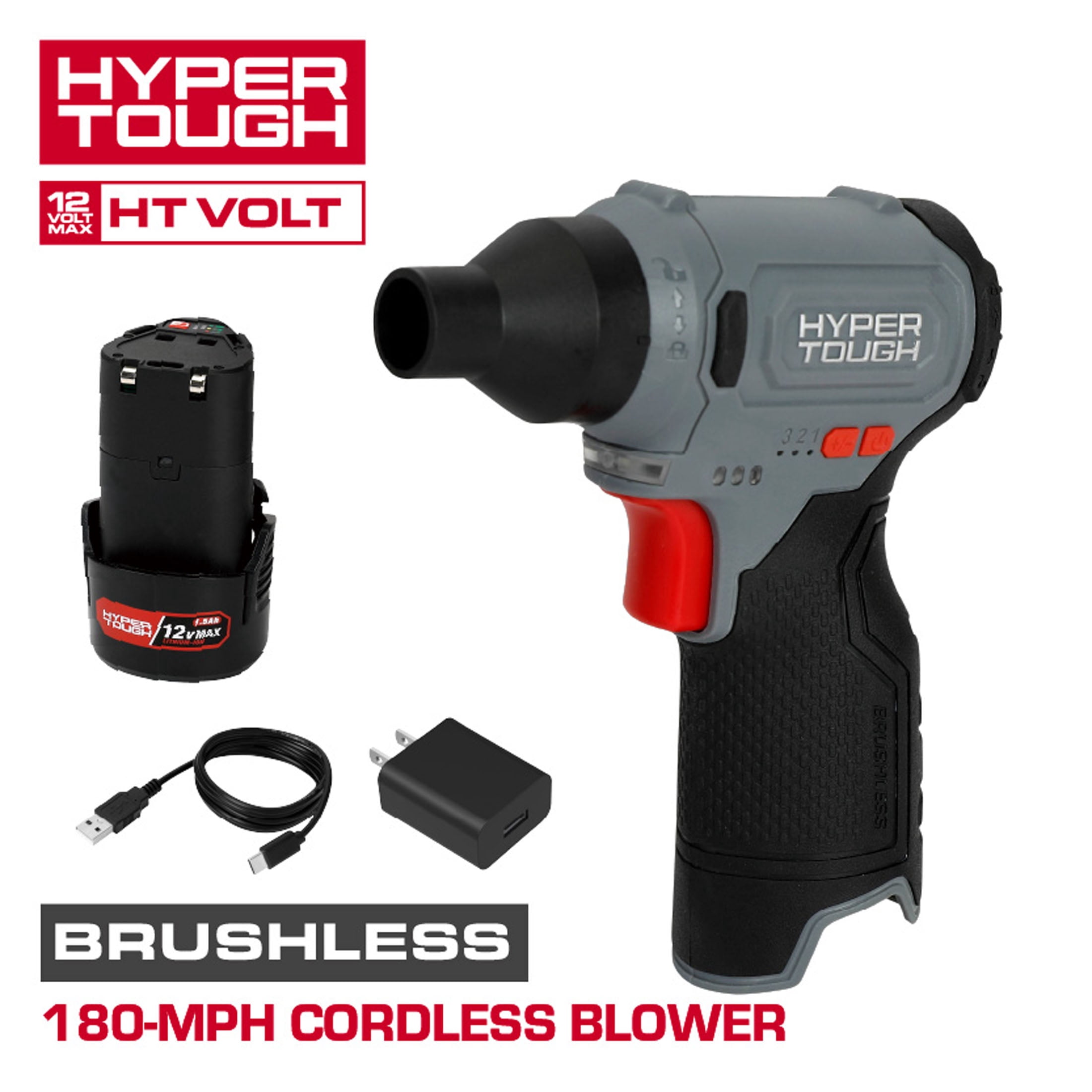 Hyper Tough 12V Cordless Leaf Blower with 180-MPH Airflow and 1.5Ah Lithium-Ion Battery (12V, 1.5Ah) sb54o
