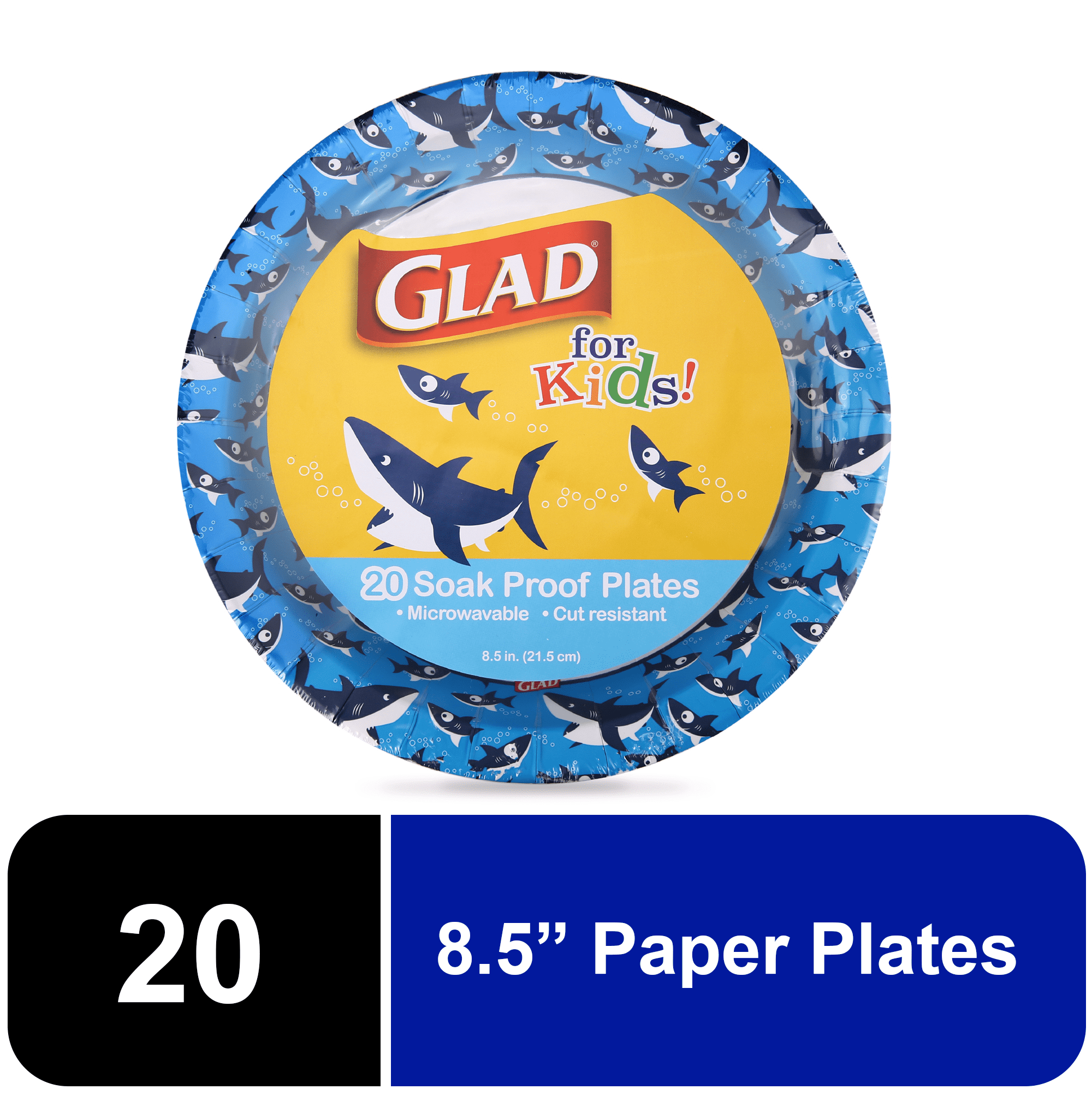 Glad Kids Sharks Disposable Party Supplies Set (20 Plates, 20 Cups, 20 Bowls) 12nut