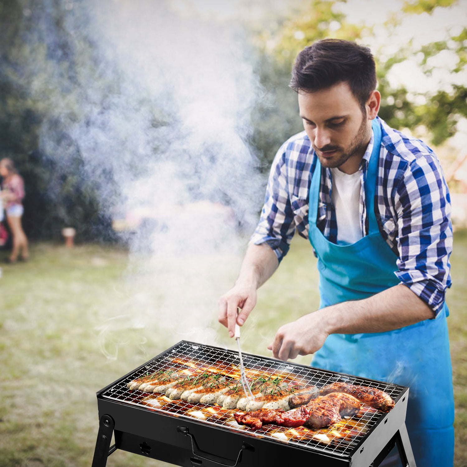TeqHome Portable Charcoal Grill and Smoker (Black, 18 in) vwfe1
