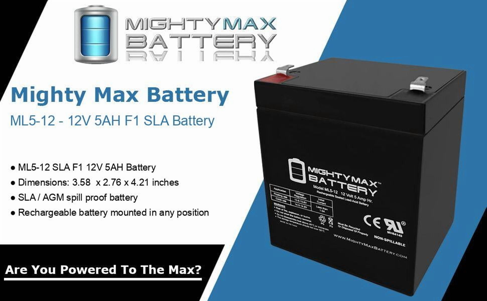 Mighty Max Battery 12V 5AH SLA AGM Rechargeable Battery (F1 Terminal, 3.58 in x 2.76 in x 4.21 in) wqygy