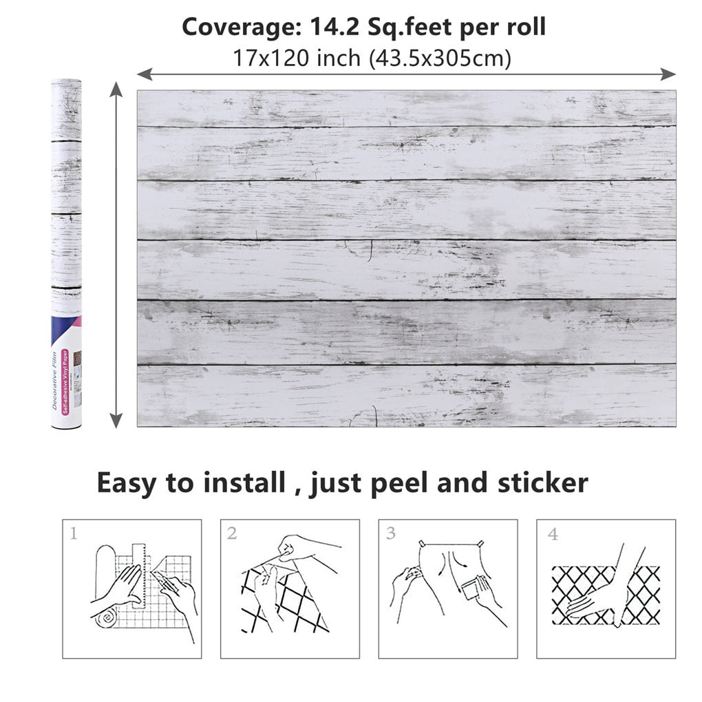 Arthome Wood Grain Contact Paper, Self-Adhesive Removable Decorative Wallpaper for Furniture and Walls (White, 17 in x 120 in) ns9j5