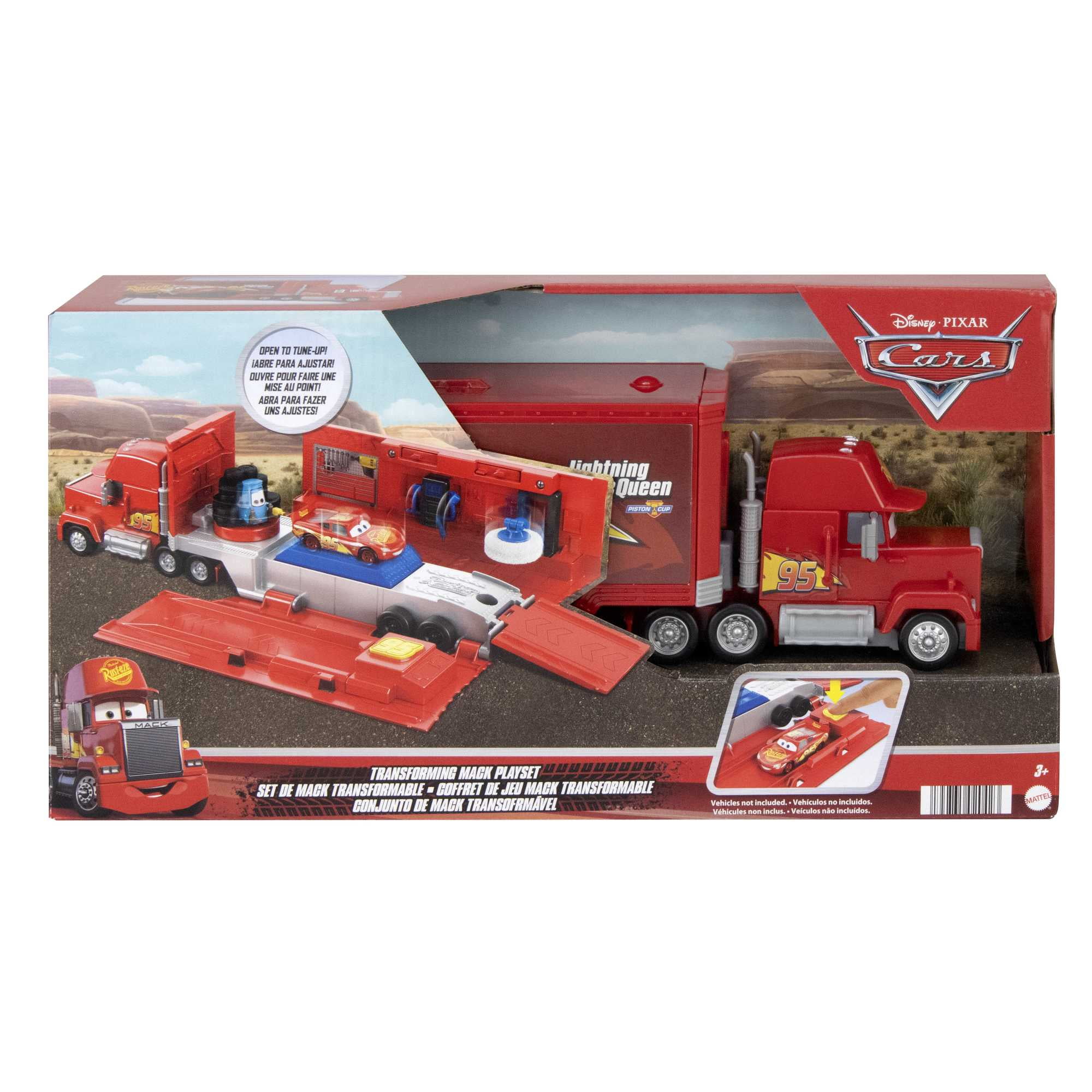 Disney Pixar Cars Transforming Mack Playset, 2-in-1 Transporter and Tune-Up Station (17 in) npm7u