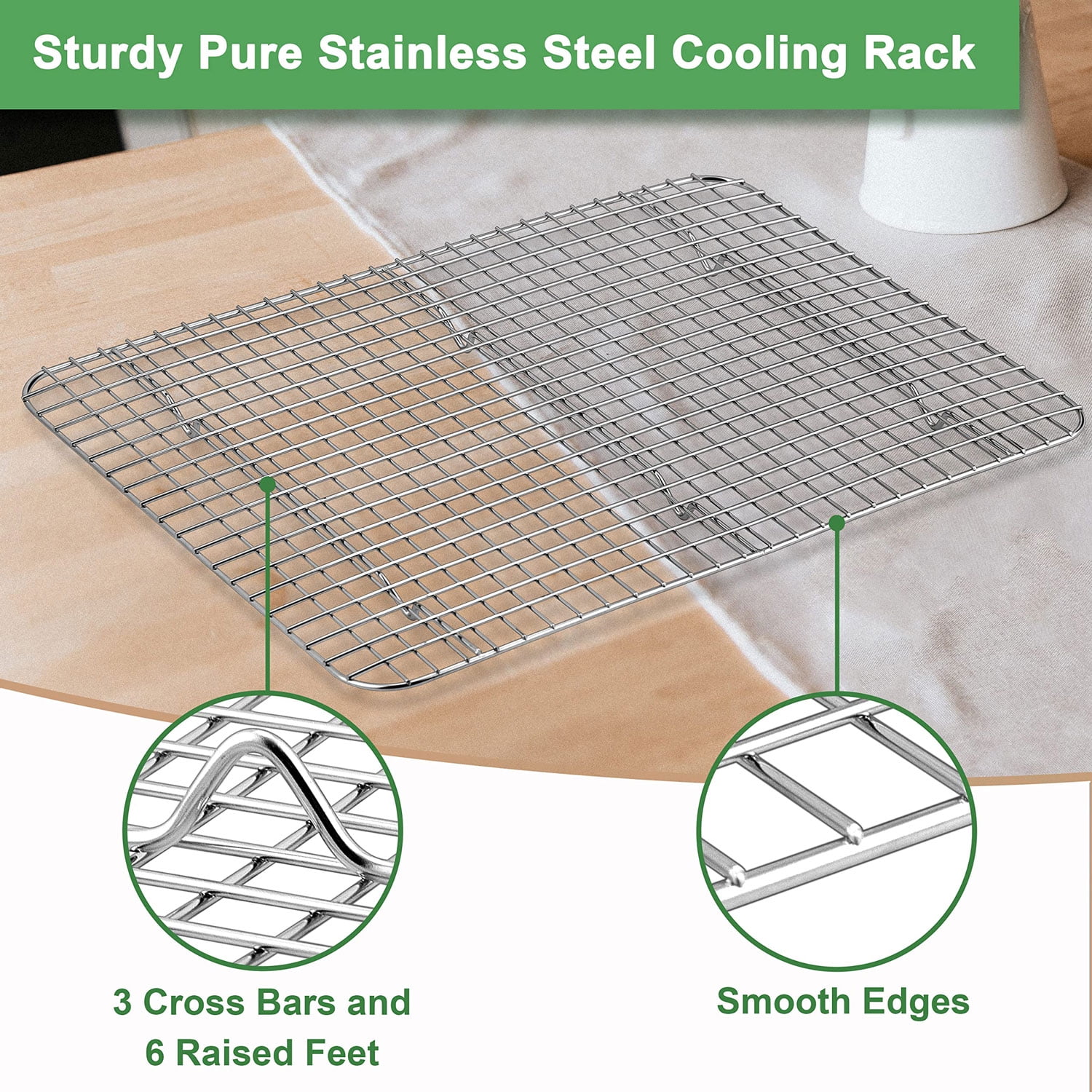 Vesteel Stainless Steel Cooling Rack for Baking and Roasting (Silver, 15.4 in x 11.4 in, 2-Pack) e4xqo