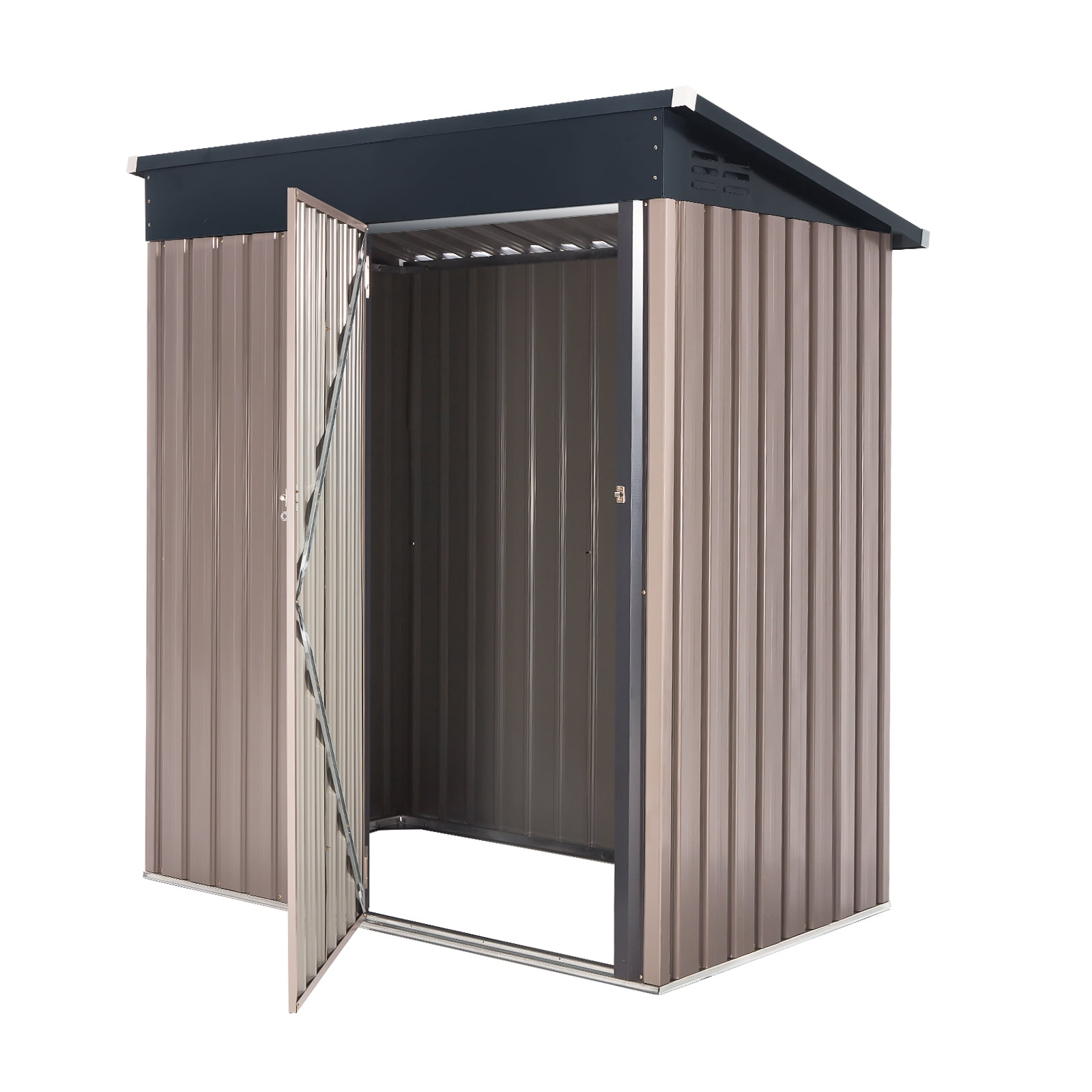 AECOJOY Outdoor Storage Shed Waterproof Horizontal Cabinet for Trash Bins and Bicycles (Brown, 46 cu ft) 6ic0q