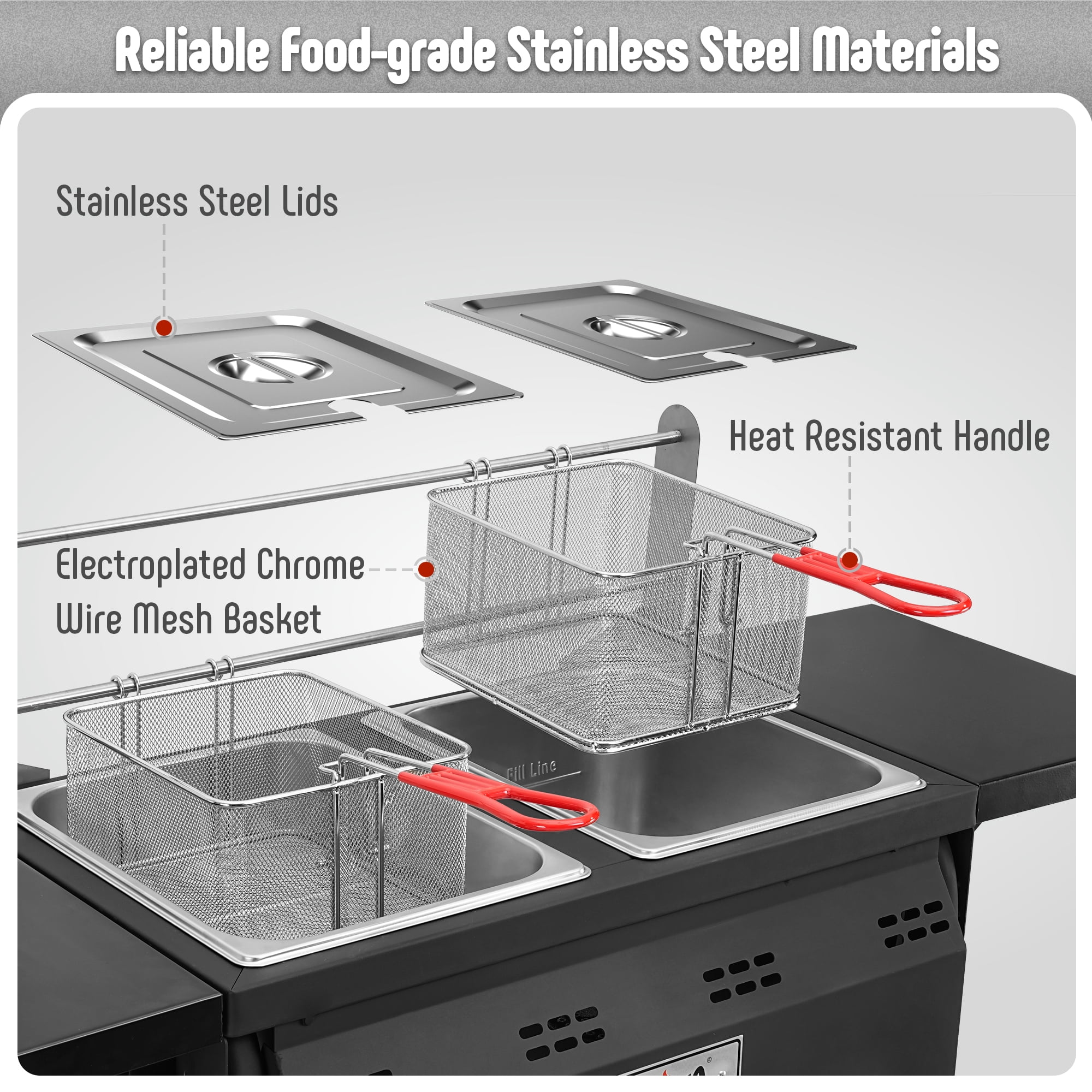 Feasto Dual Basket Propane Turkey Fryer, Outdoor Deep Fryer with Foldable Side Shelves (Black, 50,000 BTU) c0z51
