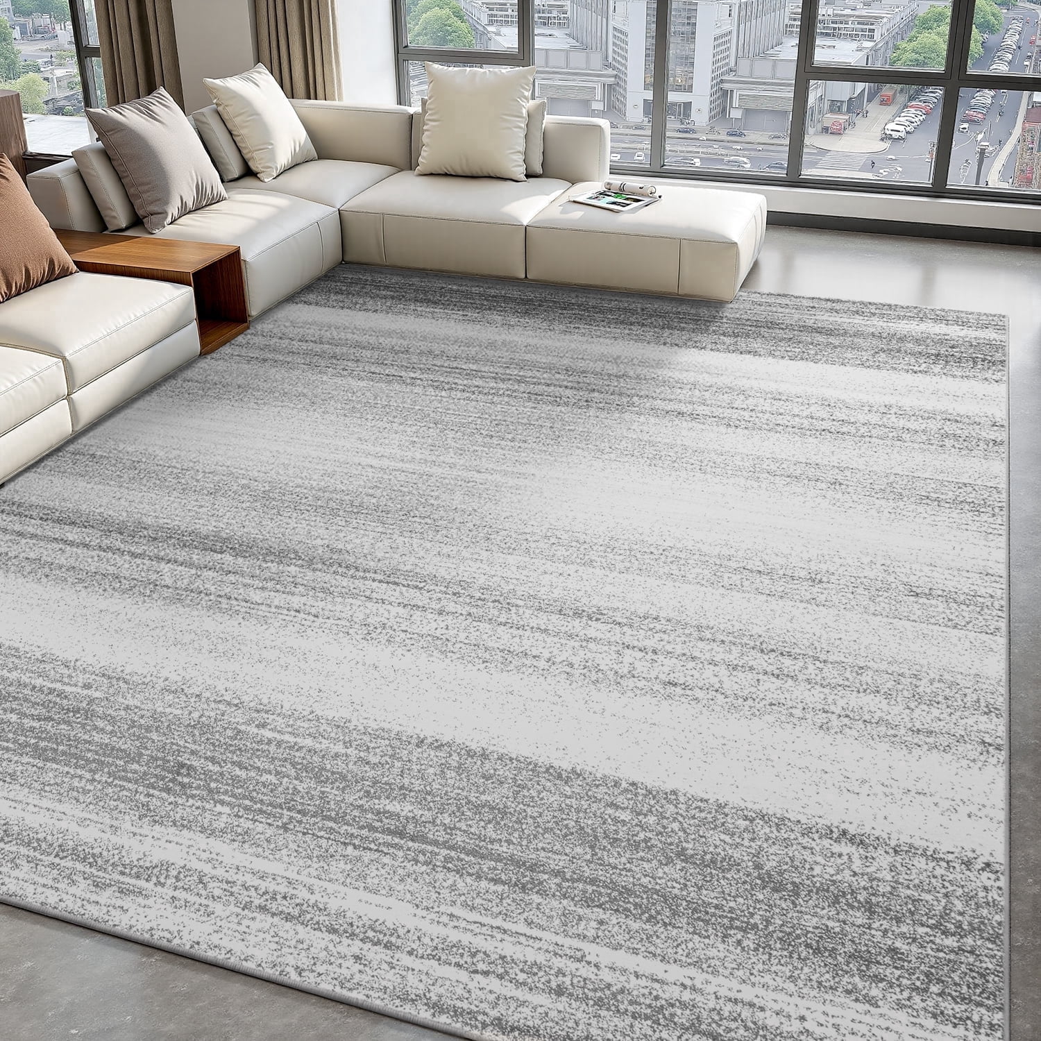 VUNATE Modern Abstract Area Rug, Washable Soft Contemporary Neutral Carpet for Living Room and Bedroom (Light Gray, 5 ft x 7 ft) kw9iw