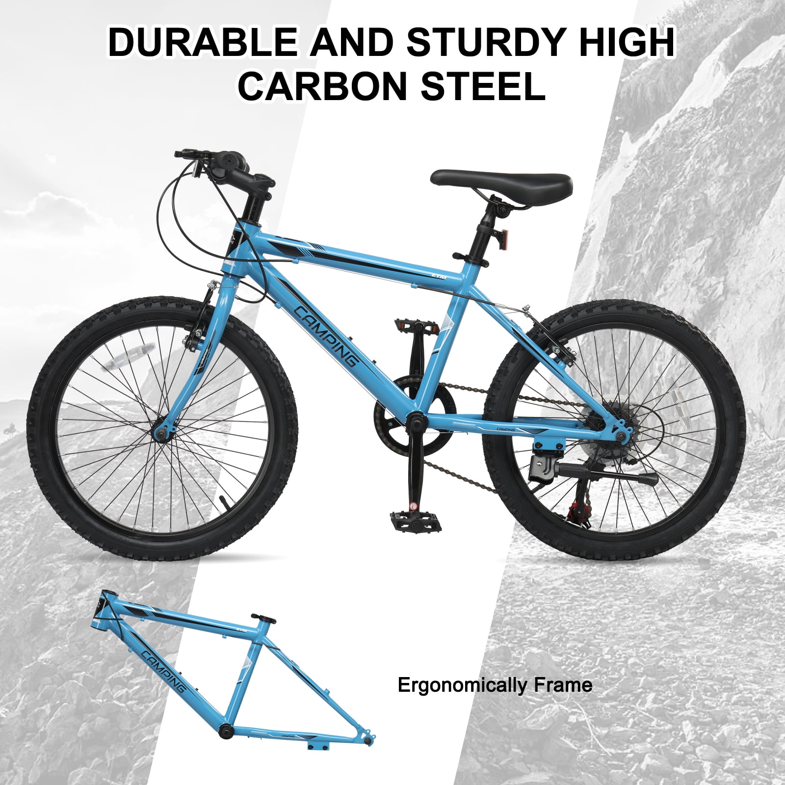 UBesGoo 20in 7-Speed Mountain Bike with V-Brake (Blue, 20 in) lc12m