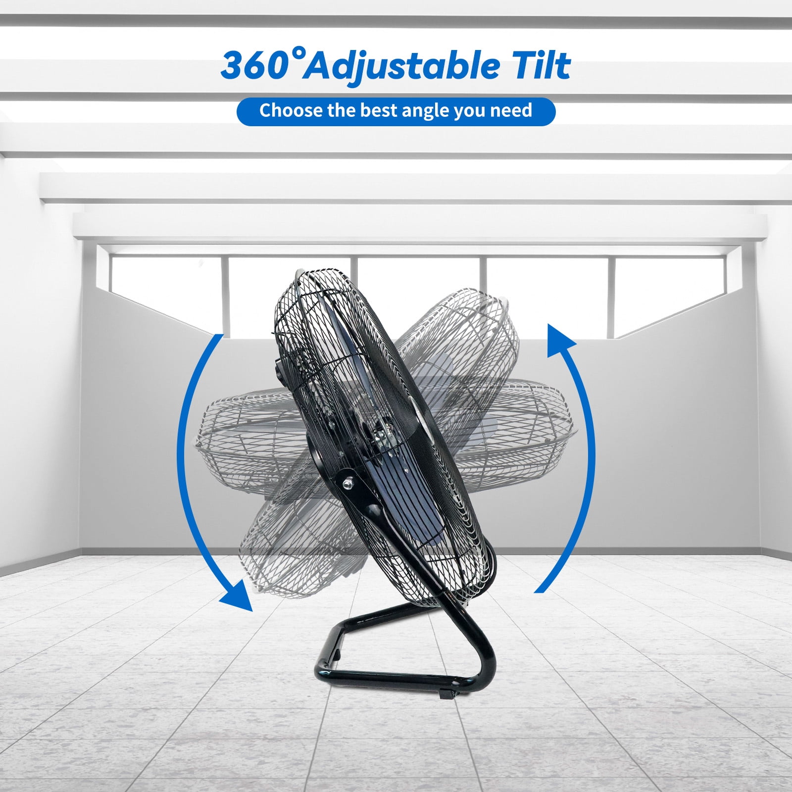 Generic 20 Inch High Velocity Industrial Floor Fan, Heavy Duty 3-Speed Metal Cooling Cradle Fan with 360-Degree Tilt (Blue, 20 in) b6wdh