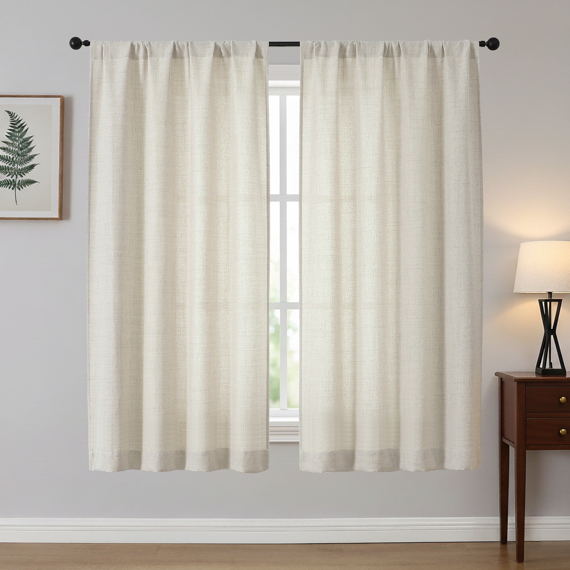 OVZME Light Filtering Faux Linen Window Curtains, Soft Airy Farmhouse Drapes for Living Room and Bedroom (White, 42 in x 63 in, 2 Panels) 8k7xt